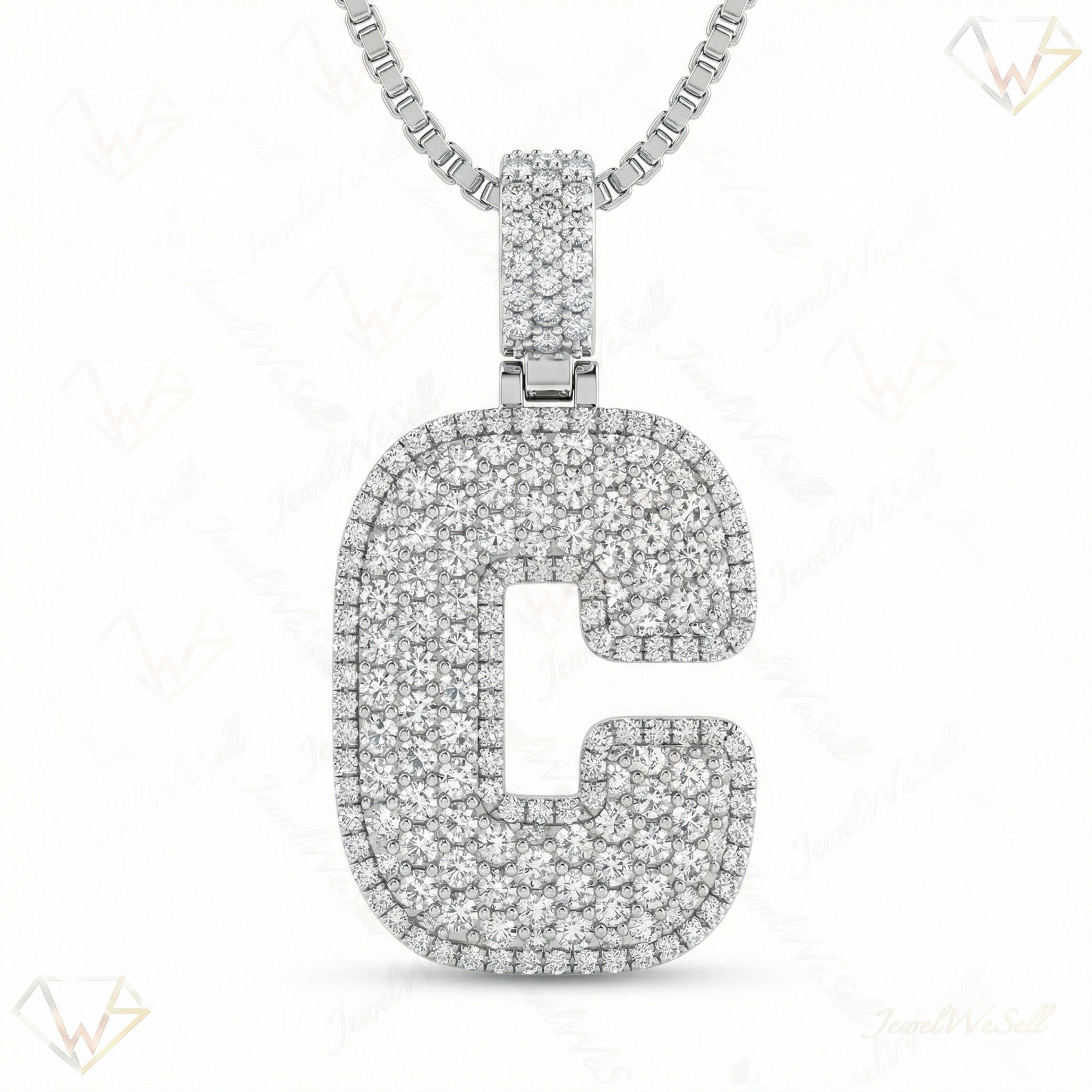 6.50 Ct EF VS Moissanite C Micropave Filled Initial Pendant in 925 Sterling Silver 703027