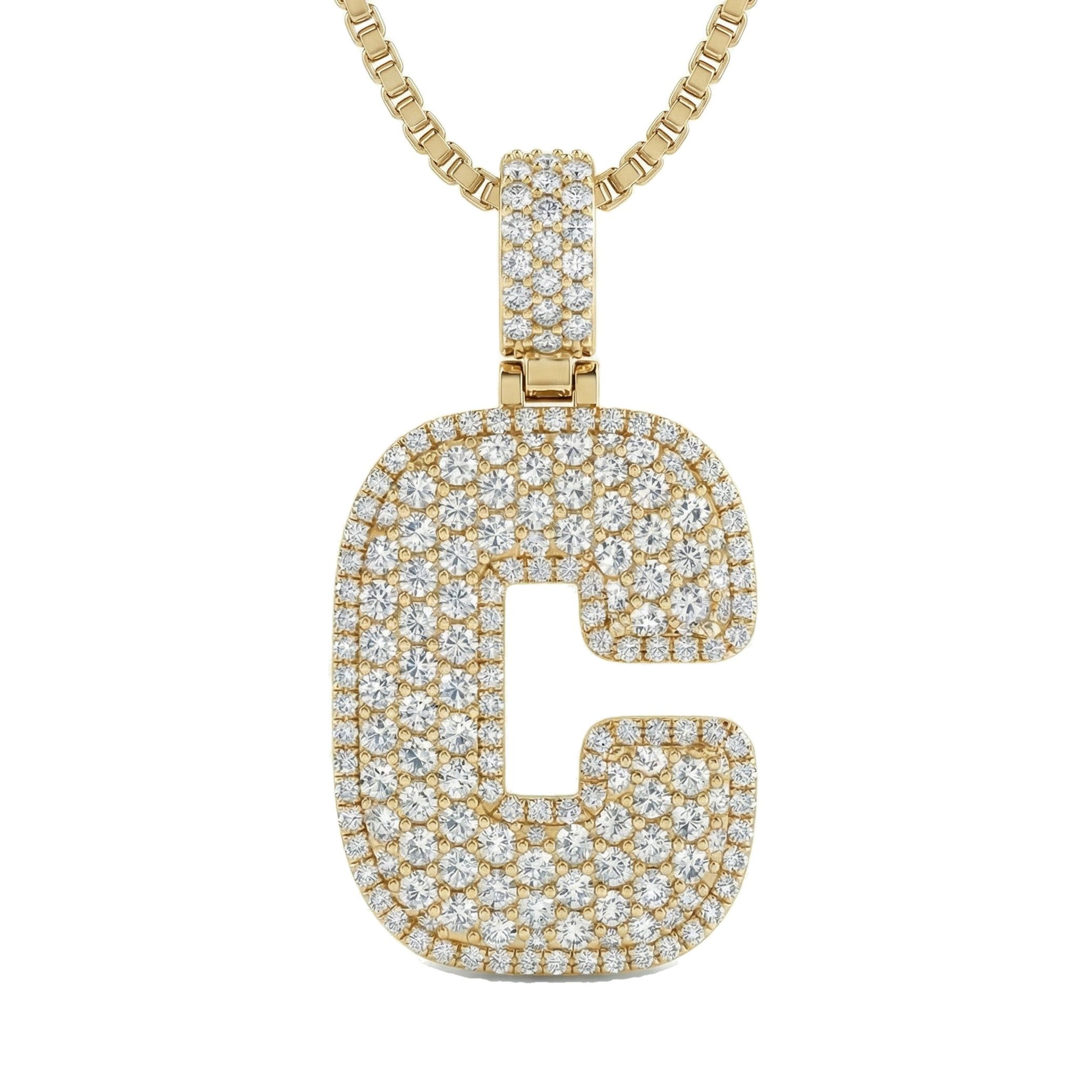 6.50 Ct EF VS Lab Grown Diamond C Micropave Filled Initial Pendant in 10k Yellow Gold 703027