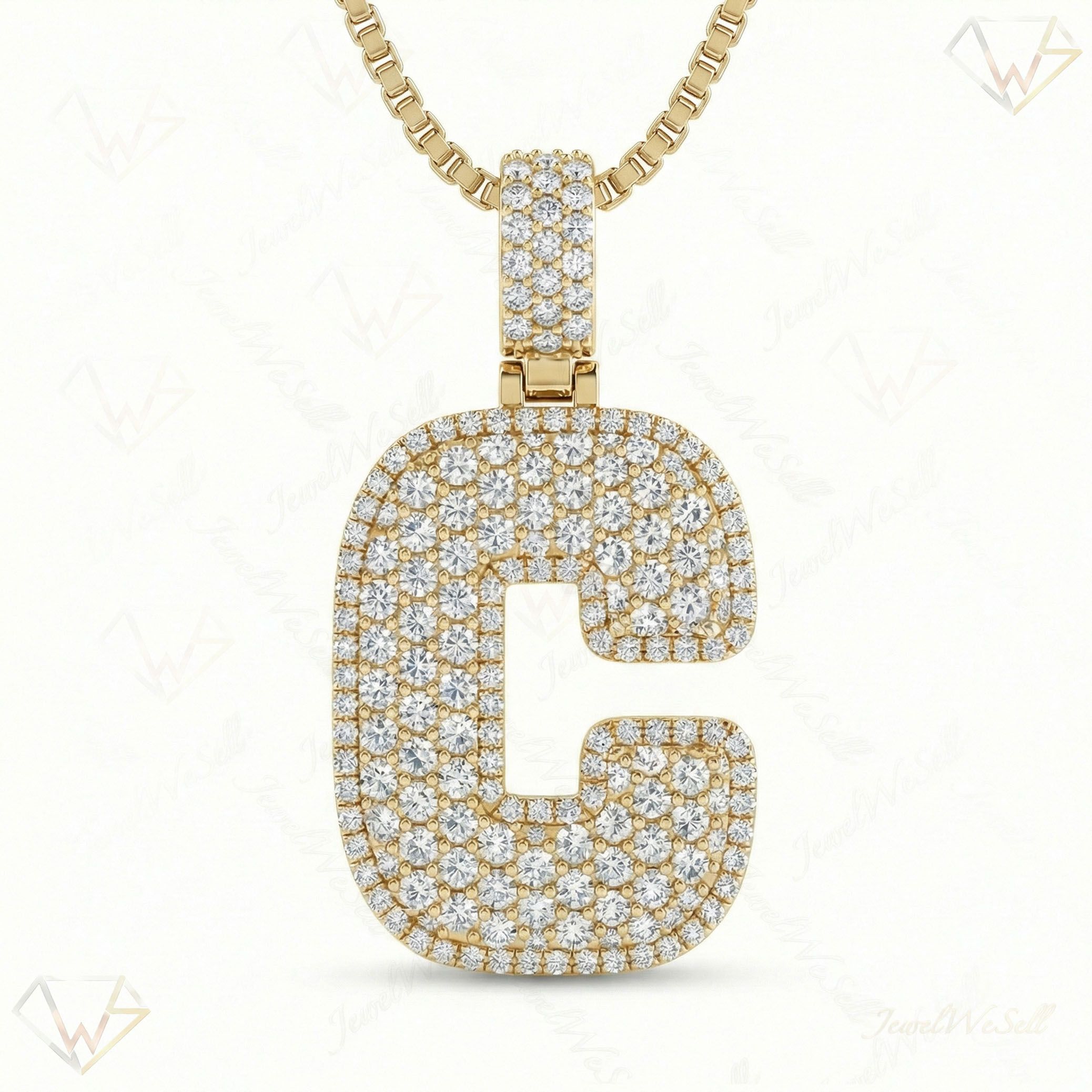 6.50 Ct EF VS Lab Grown Diamond C Micropave Filled Initial Pendant in 14k Yellow Gold 703027
