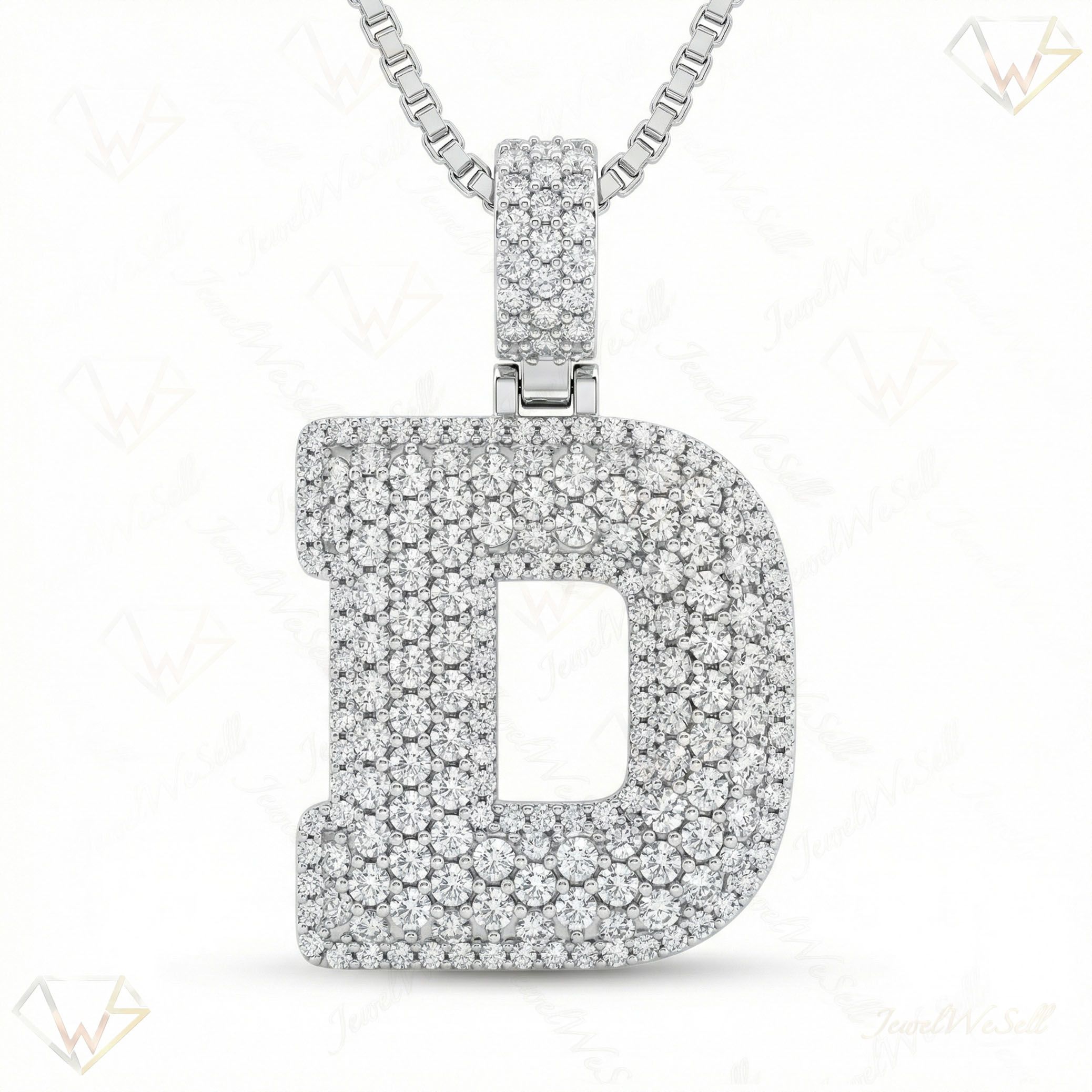 7.50 Ct EF VS Lab Grown Diamond D Micropave Filled Initial Pendant in 10k White Gold 703028