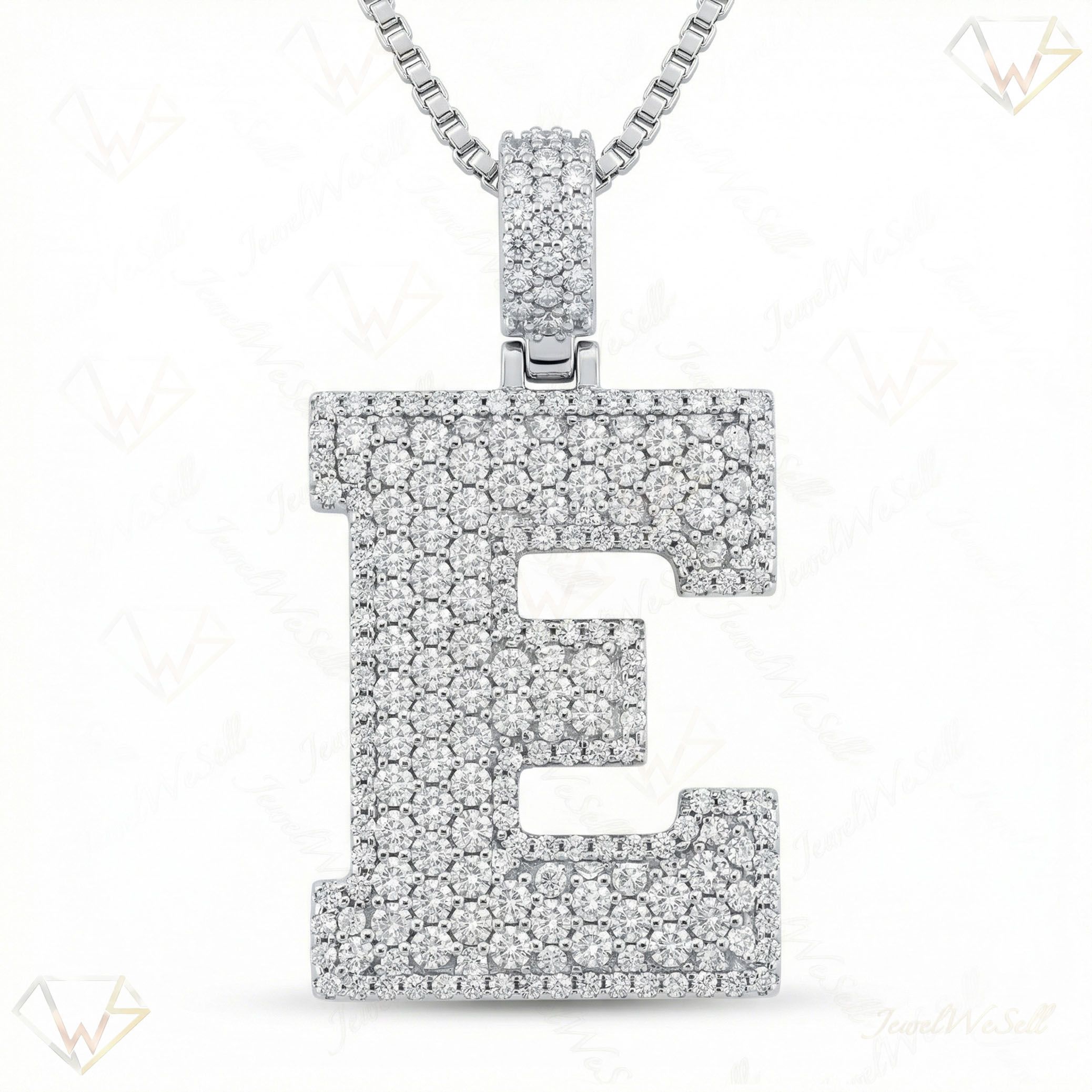 6.35 Ct EF VS Lab Grown Diamond E Micropave Filled Initial Pendant in 10k White Gold 703029