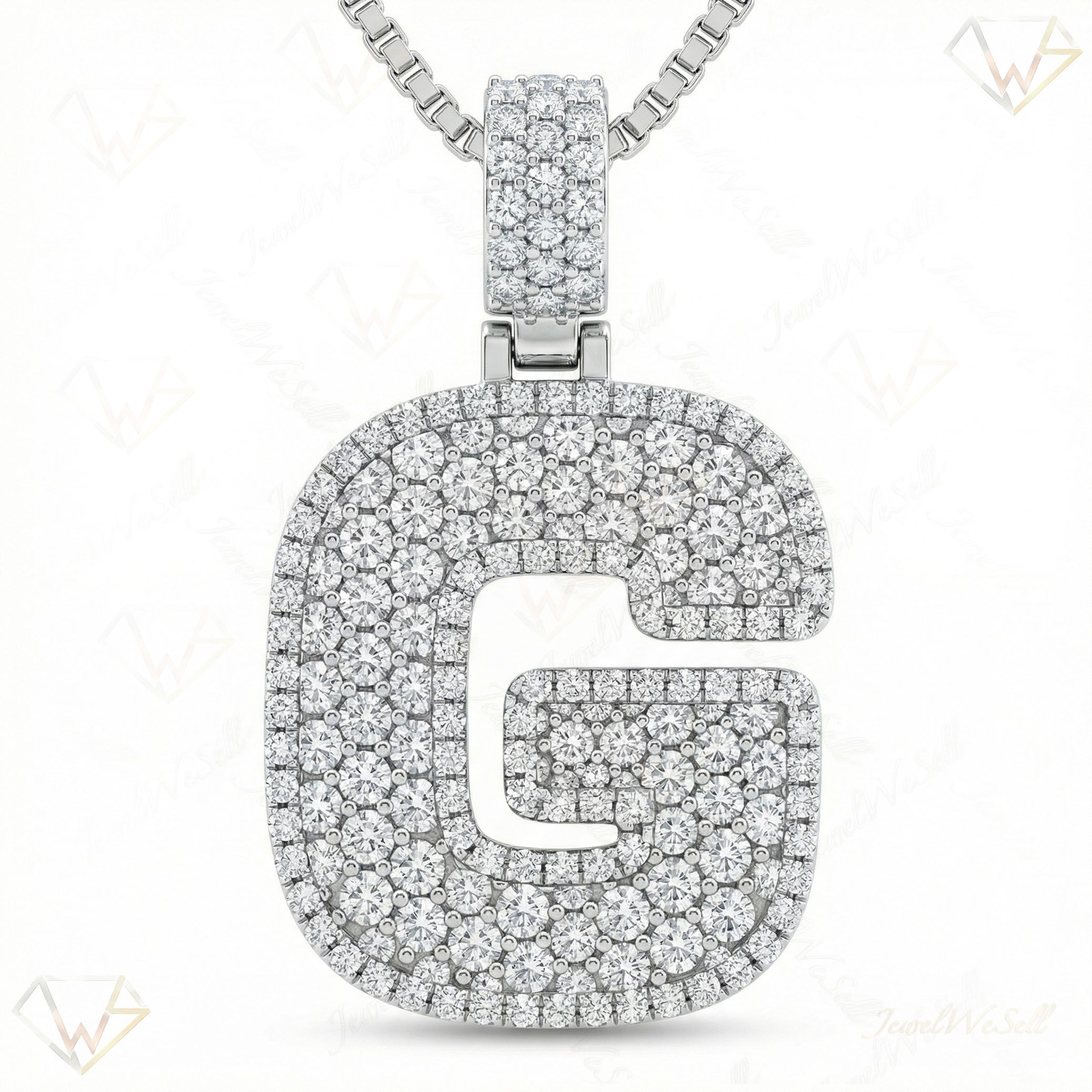 3.85 Ct EF VS Lab Grown Diamond G Micropave Filled Initial Pendant in 10k White Gold 703031