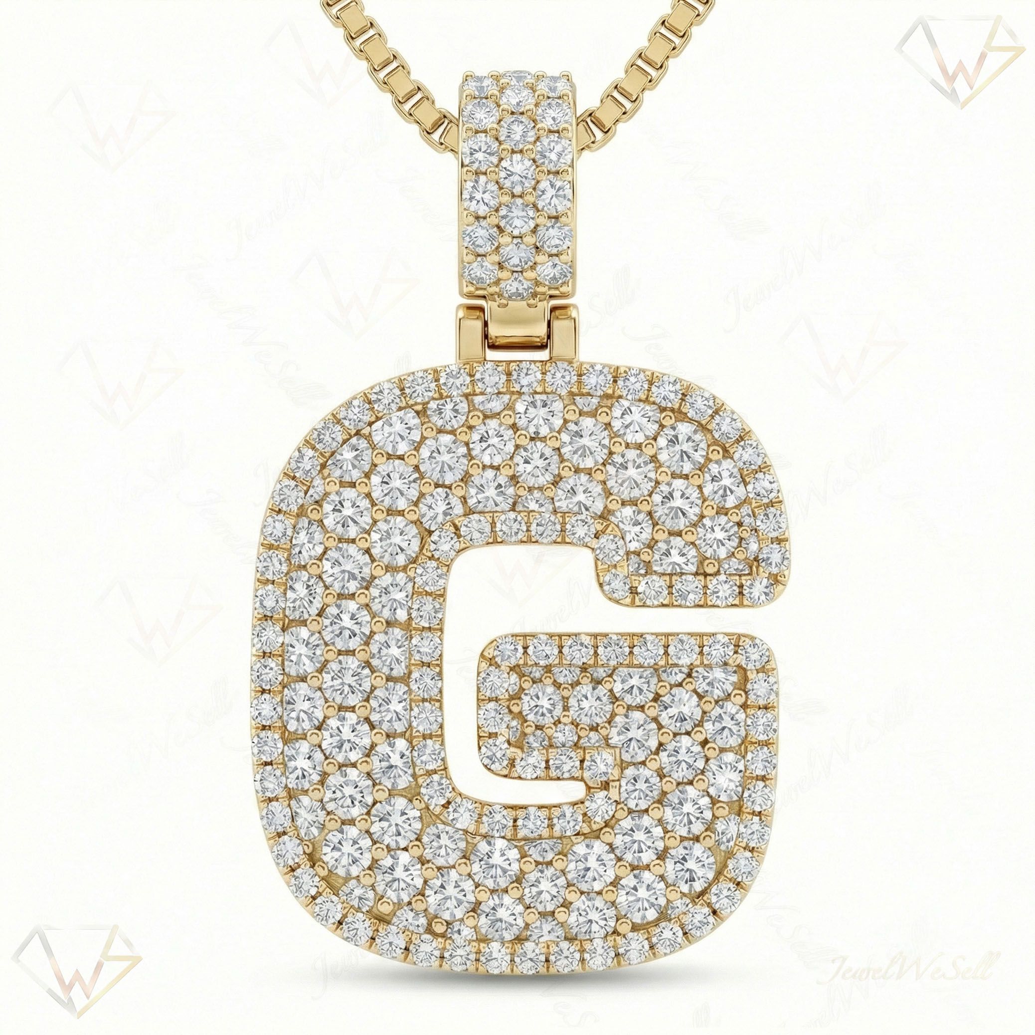 3.85 Ct EF VS Lab Grown Diamond G Micropave Filled Initial Pendant in 10k Yellow Gold 703031