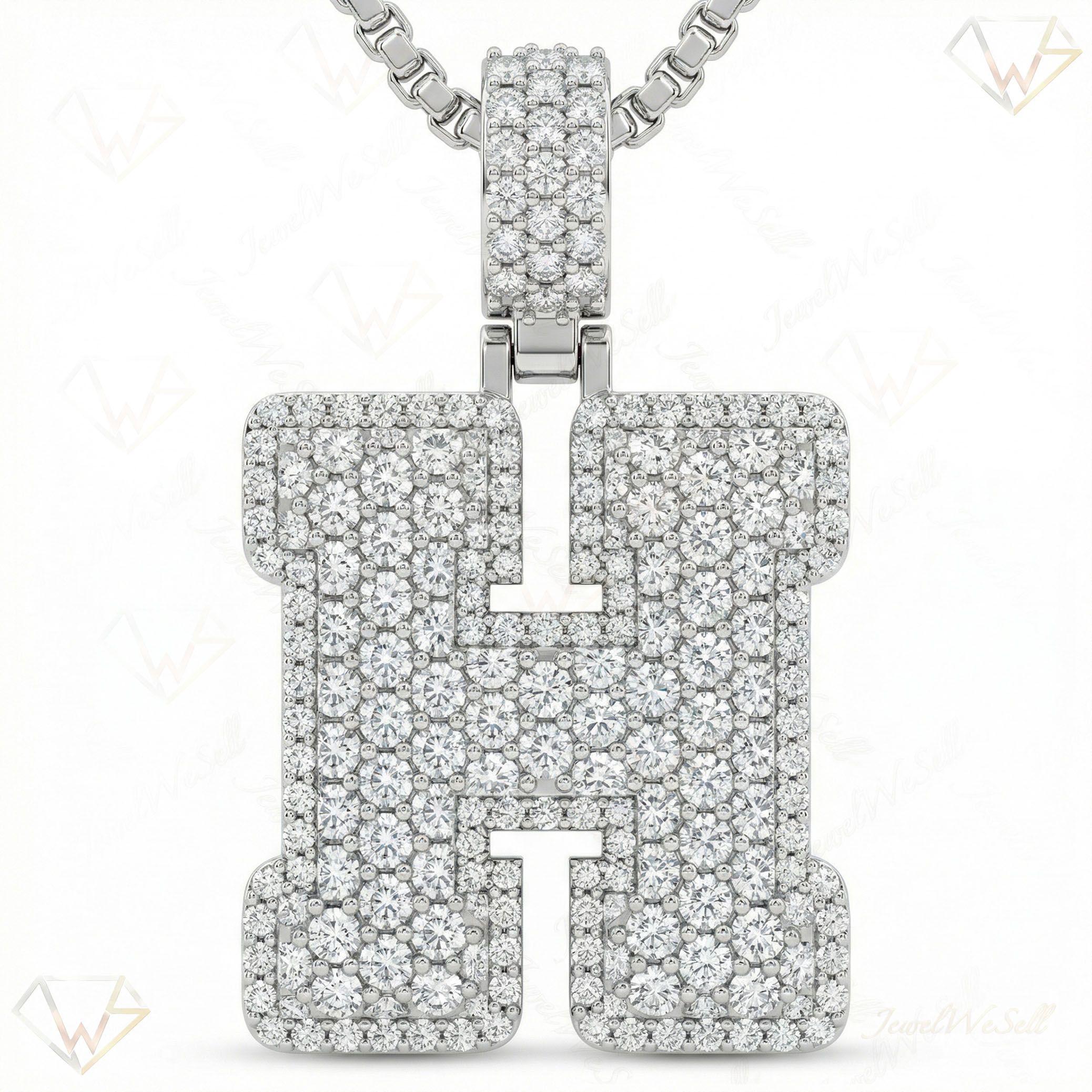 8.00 Ct EF VS Lab Grown Diamond H Micropave Filled Initial Pendant in 14k White Gold 703032