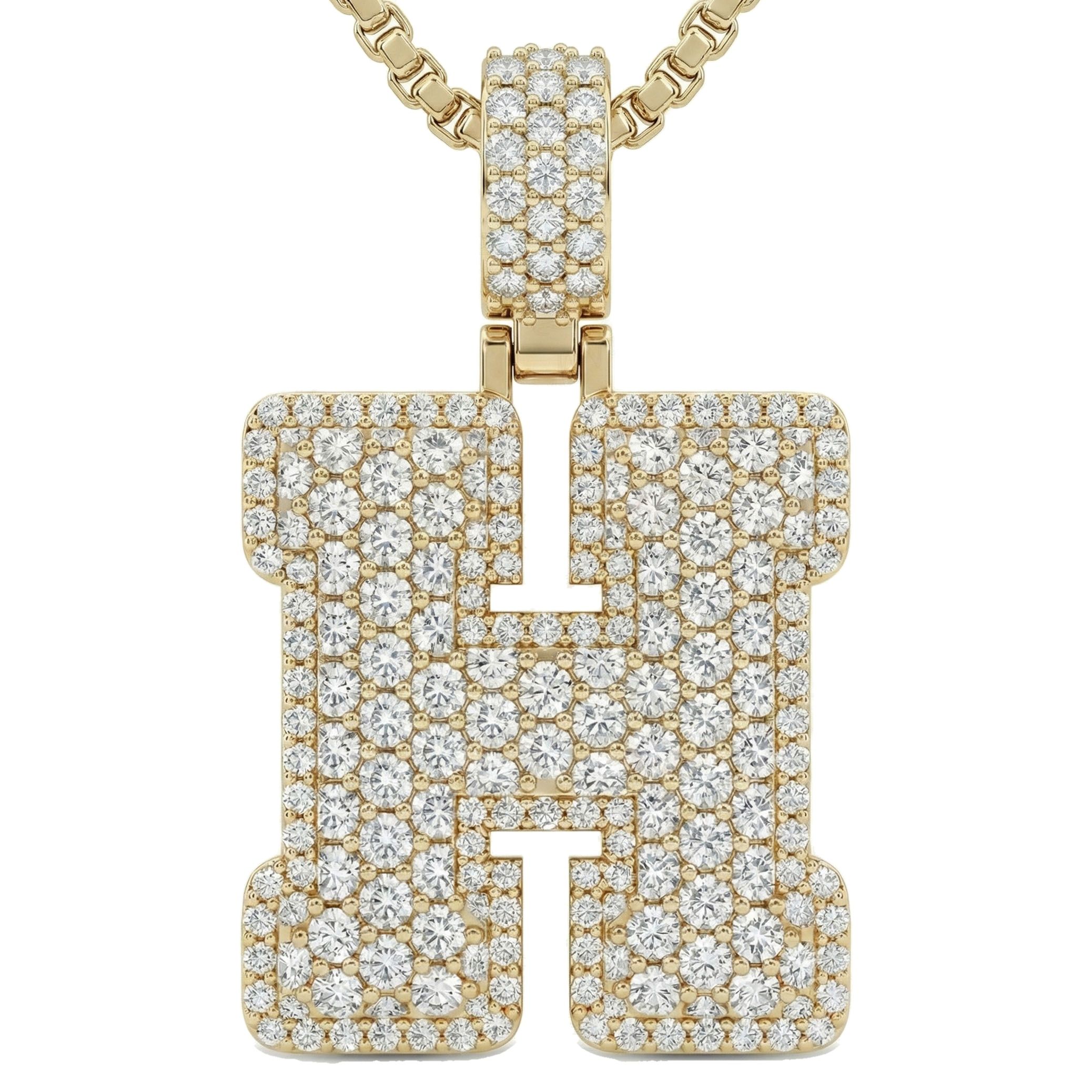 8.00 Ct EF VS Lab Grown Diamond H Micropave Filled Initial Pendant in 10k Yellow Gold 703032