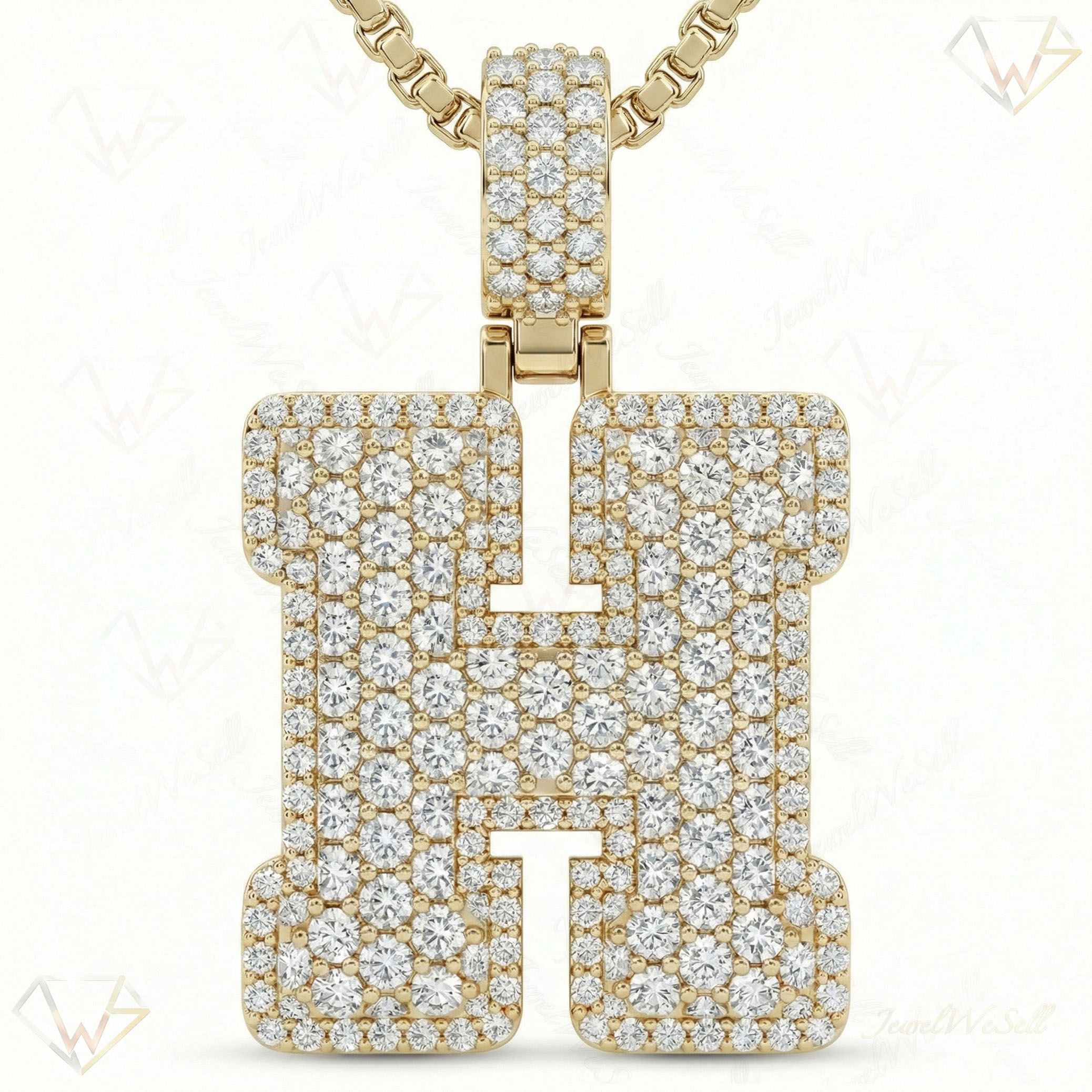 8.00 Ct EF VS Lab Grown Diamond H Micropave Filled Initial Pendant in 14k Yellow Gold 703032