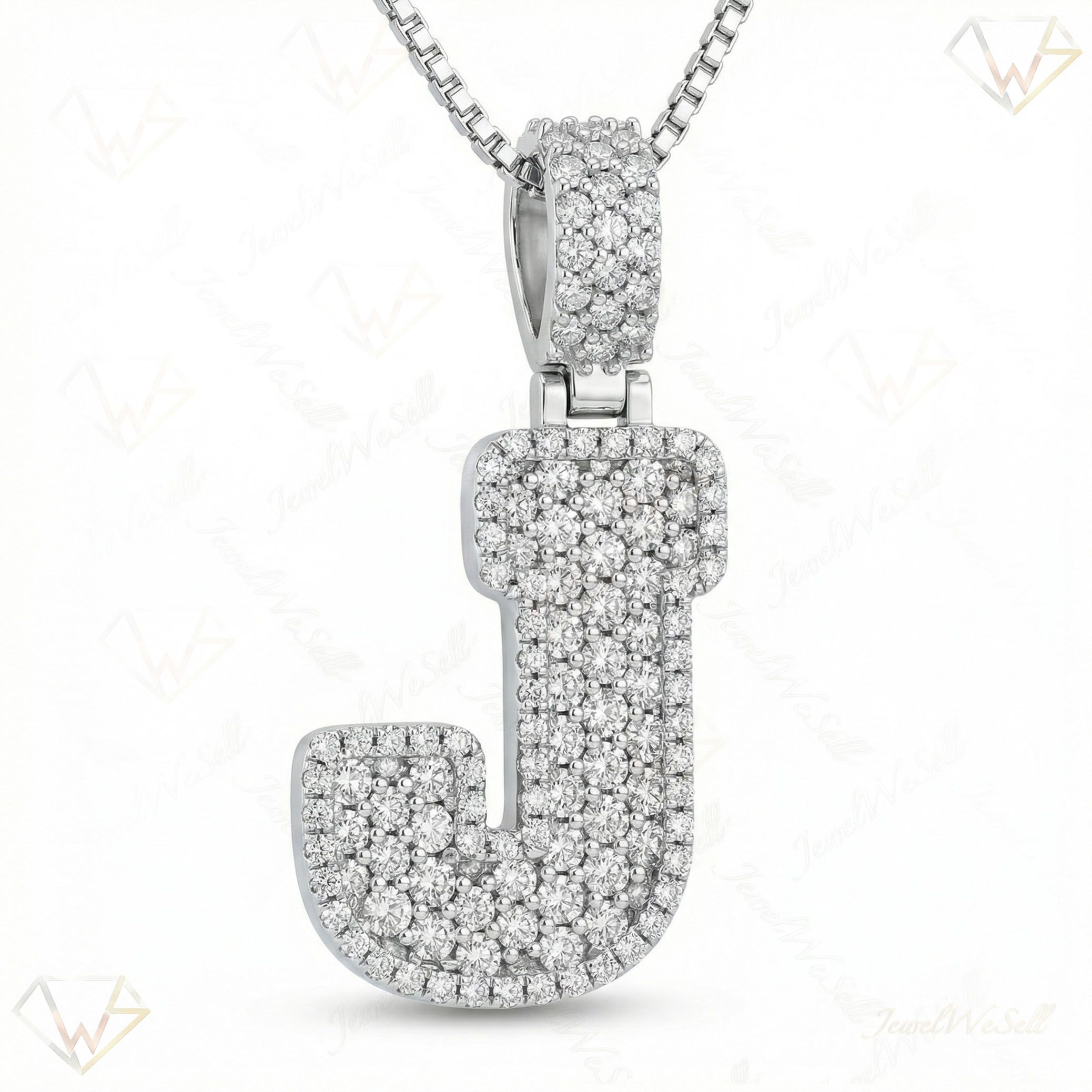 4.95 Ct EF VS Lab Grown Diamond J Micropave Filled Initial Pendant in 10k White Gold 703034