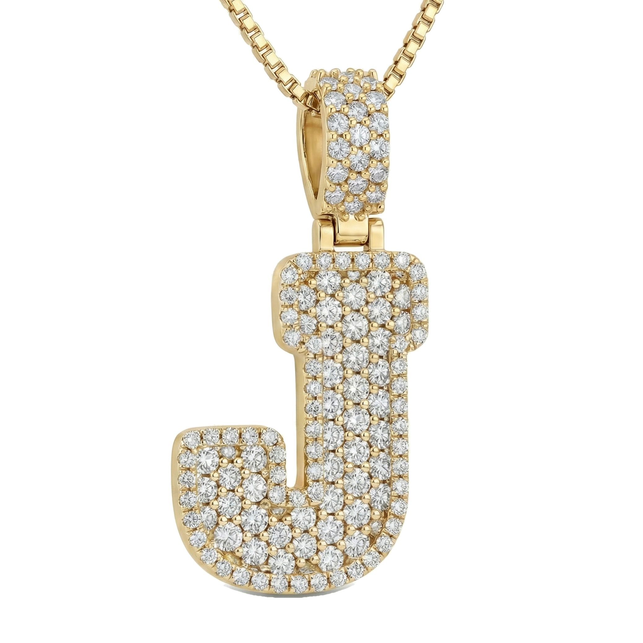 4.95 Ct EF VS Lab Grown Diamond J Micropave Filled Initial Pendant in 10k Yellow Gold 703034