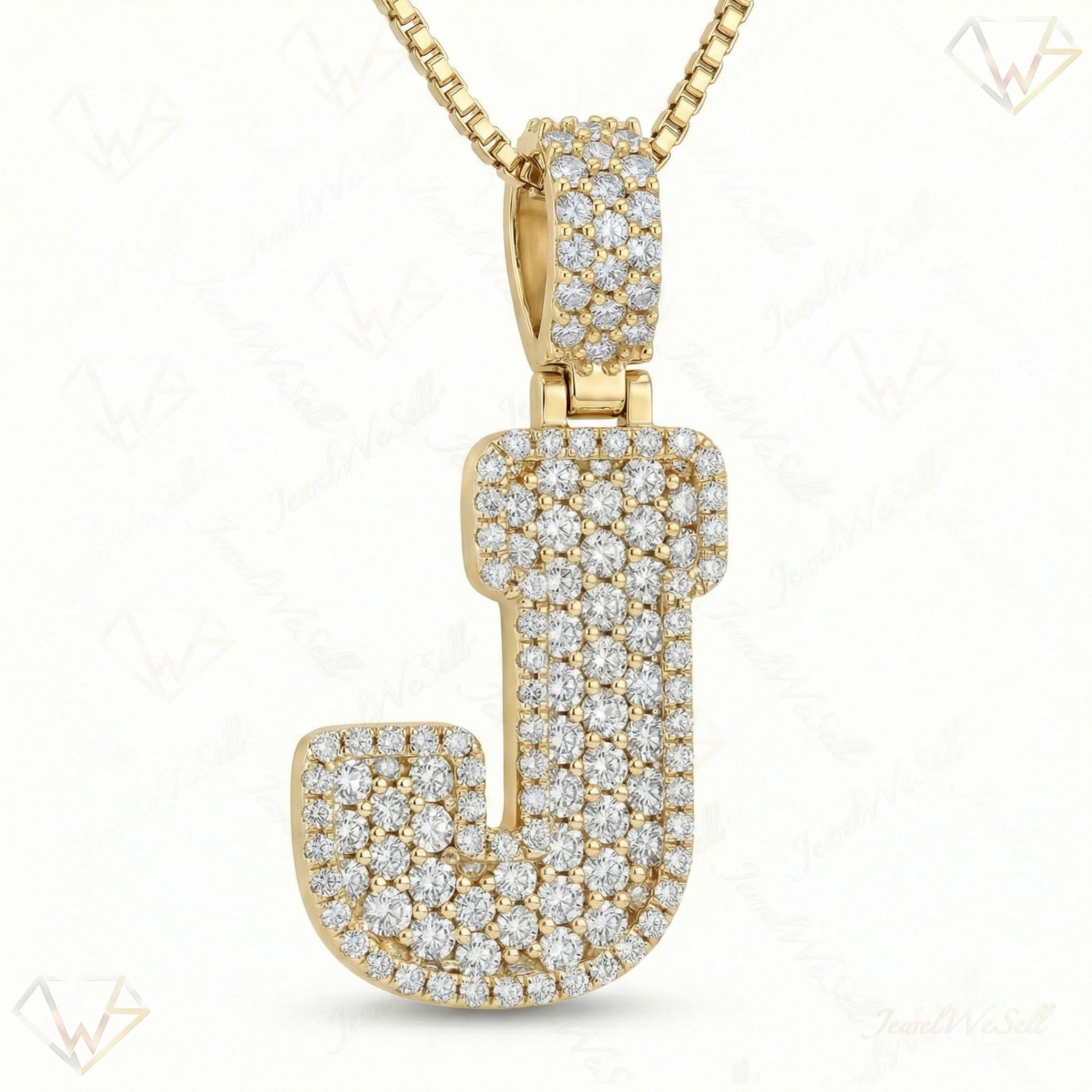 4.95 Ct EF VS Lab Grown Diamond J Micropave Filled Initial Pendant in 14k Yellow Gold 703034