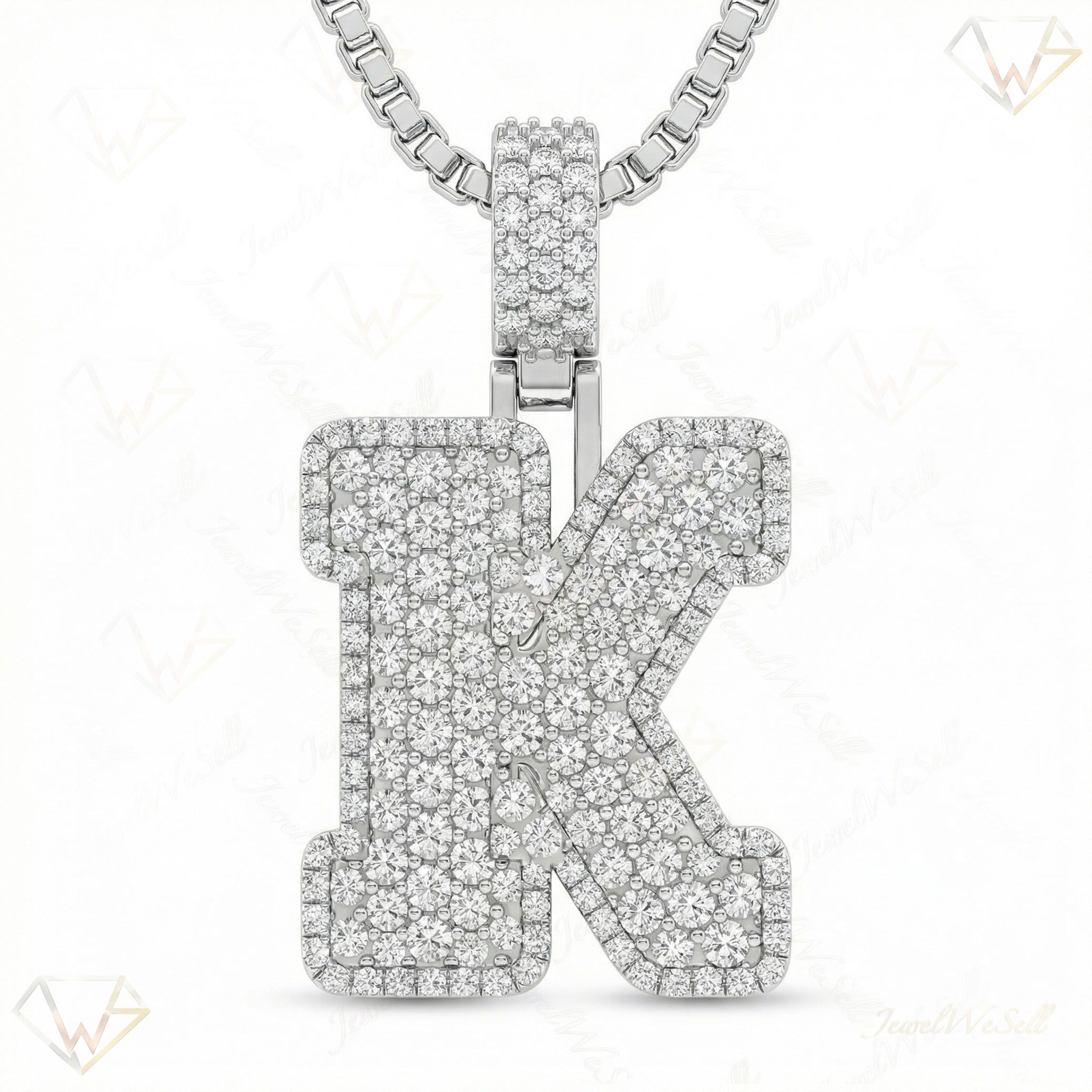 7.35 Ct EF VS Lab Grown Diamond K Micropave Filled Initial Pendant in 14k White Gold 703035