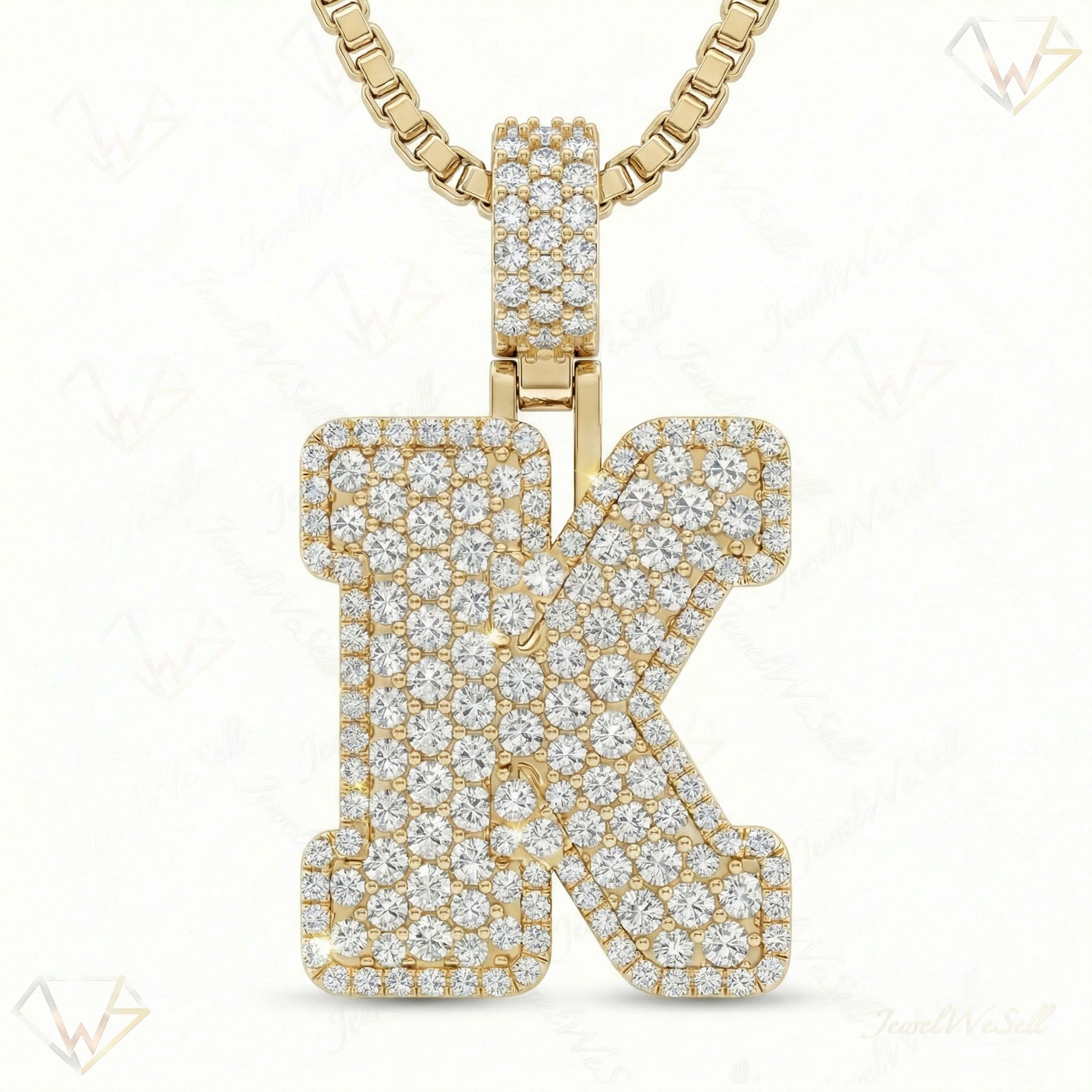 7.35 Ct EF VS Lab Grown Diamond K Micropave Filled Initial Pendant in 10k Yellow Gold 703035