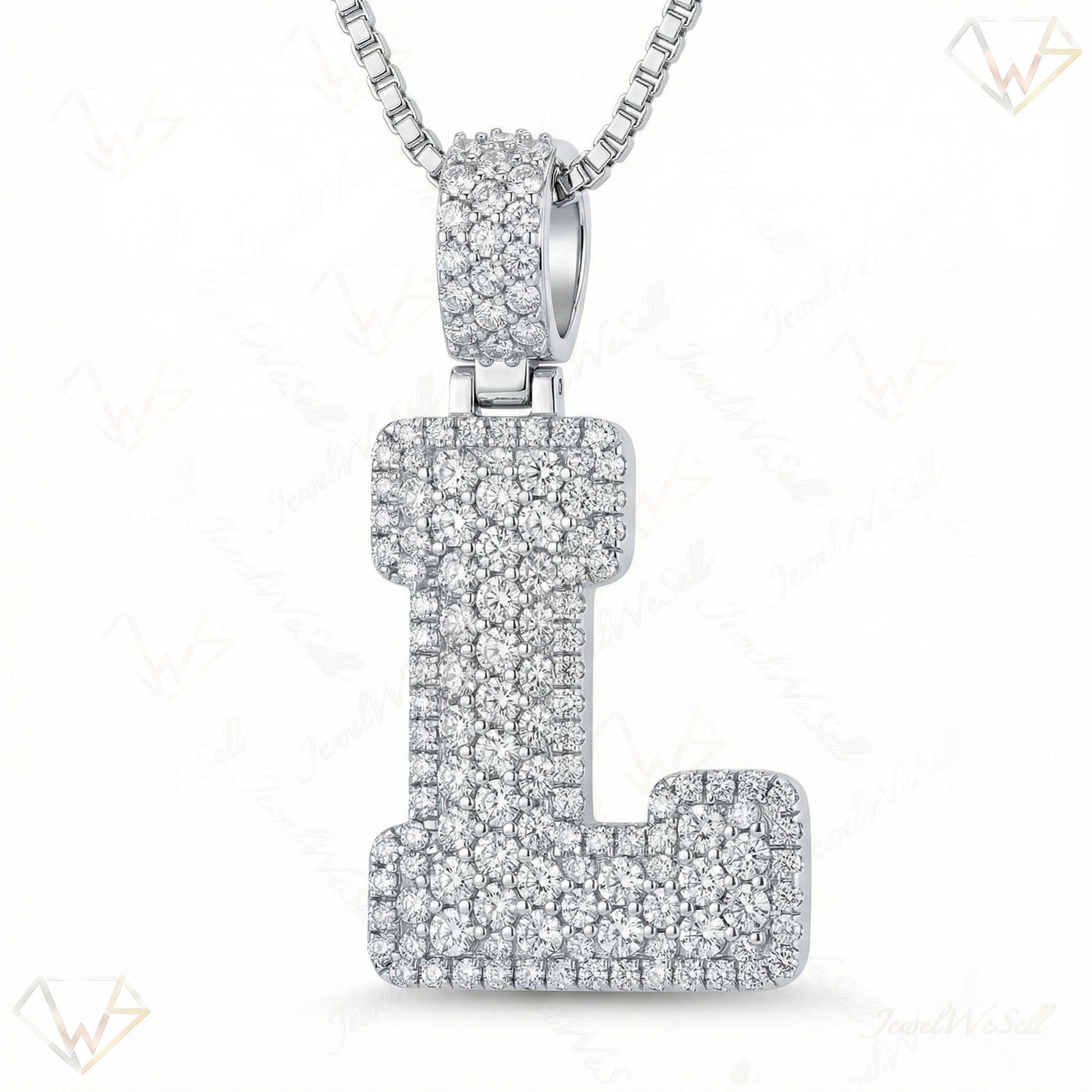 5.05 Ct EF VS Moissanite L Micropave Filled Initial Pendant in 925 Sterling Silver 703036