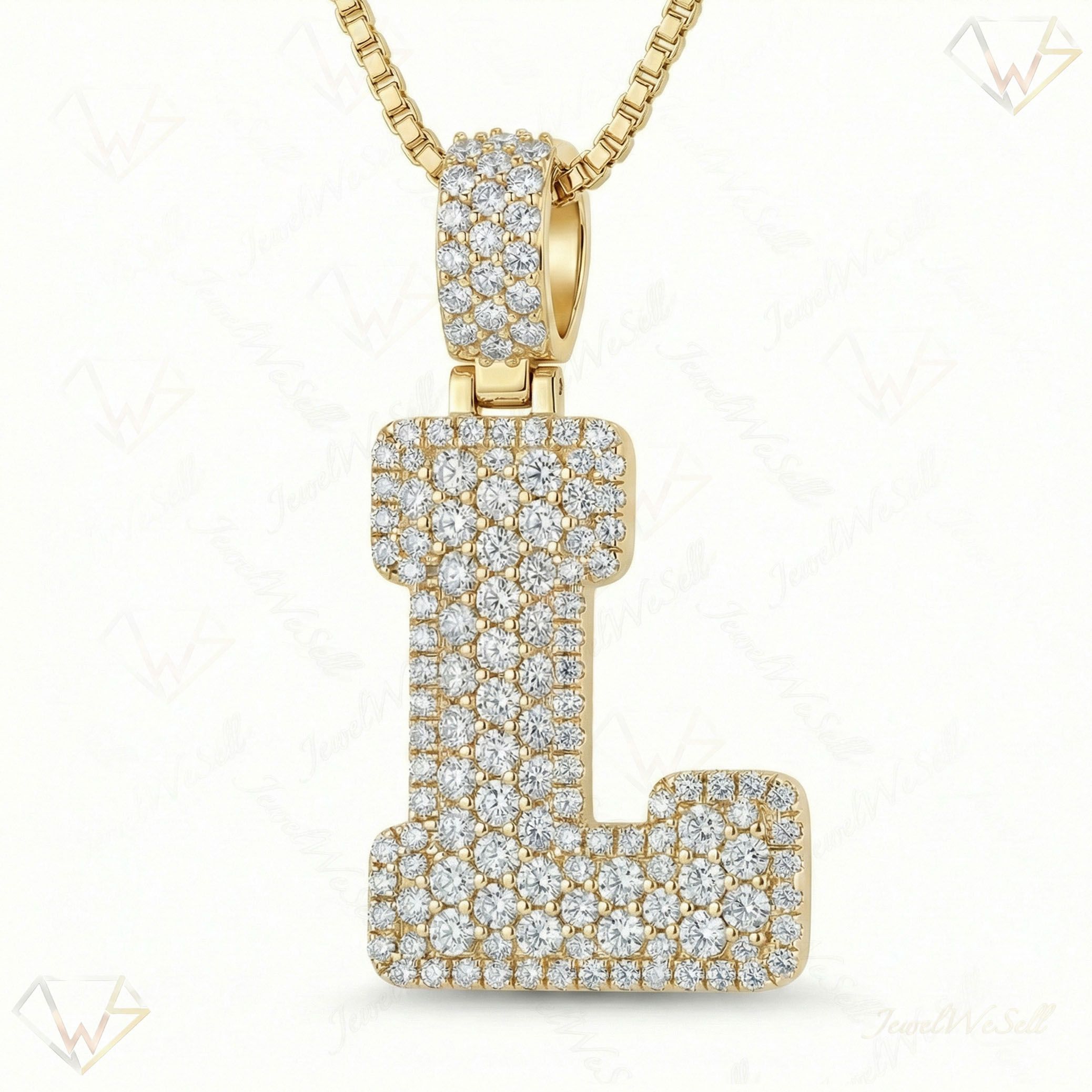 5.05 Ct EF VS Lab Grown Diamond L Micropave Filled Initial Pendant in 14k Yellow Gold 703036