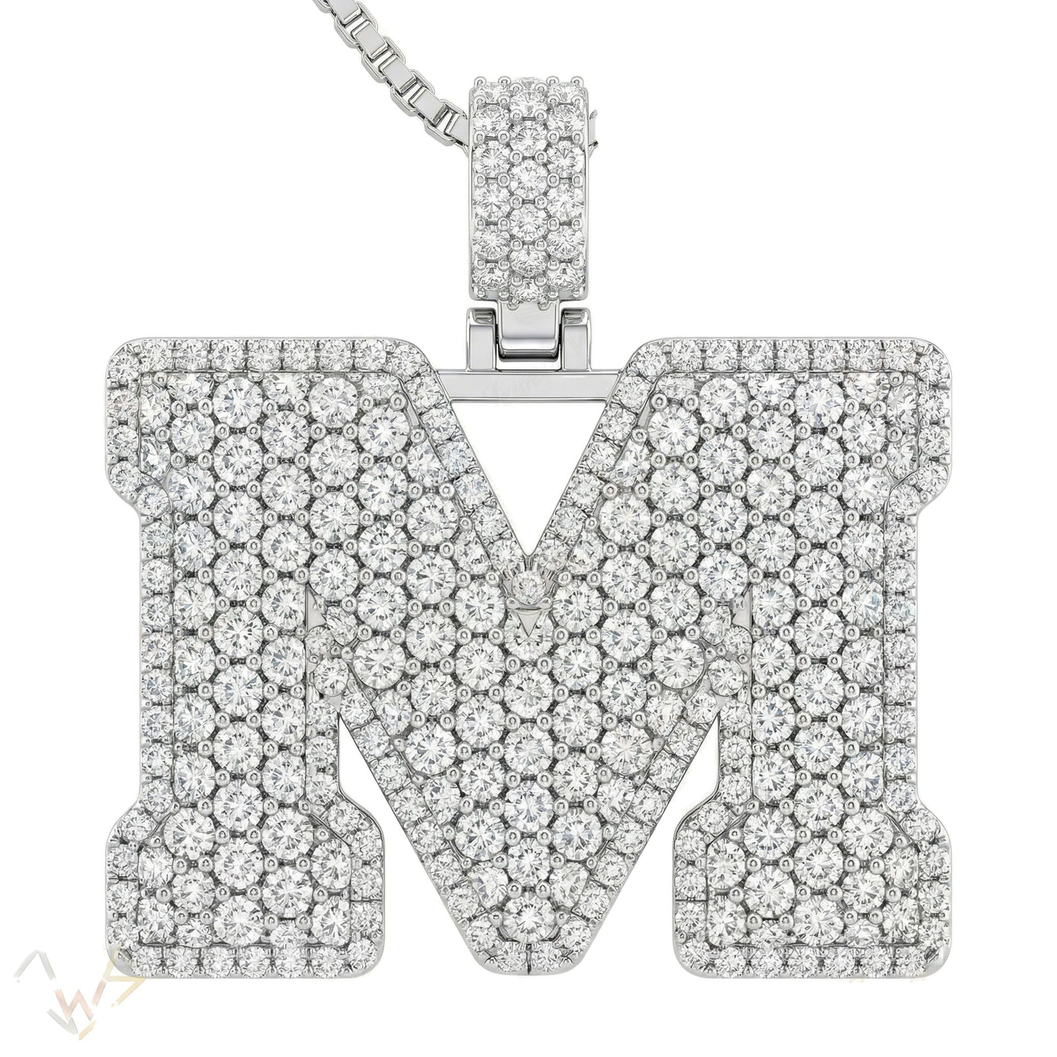 10.75 Ct EF VS Lab Grown Diamond M Micropave Filled Initial Pendant in 10k White Gold 703037