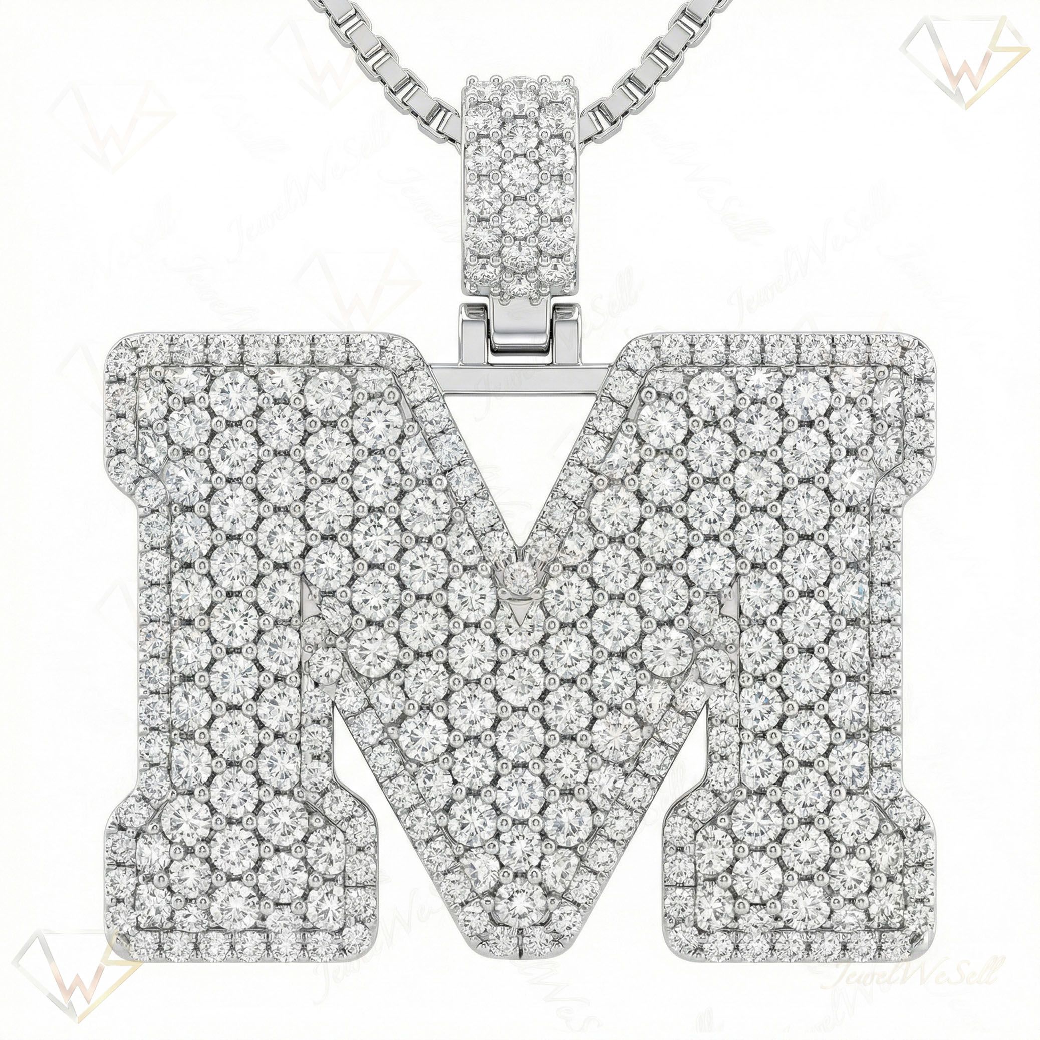 10.75 Ct EF VS Lab Grown Diamond M Micropave Filled Initial Pendant in 14k White Gold 703037