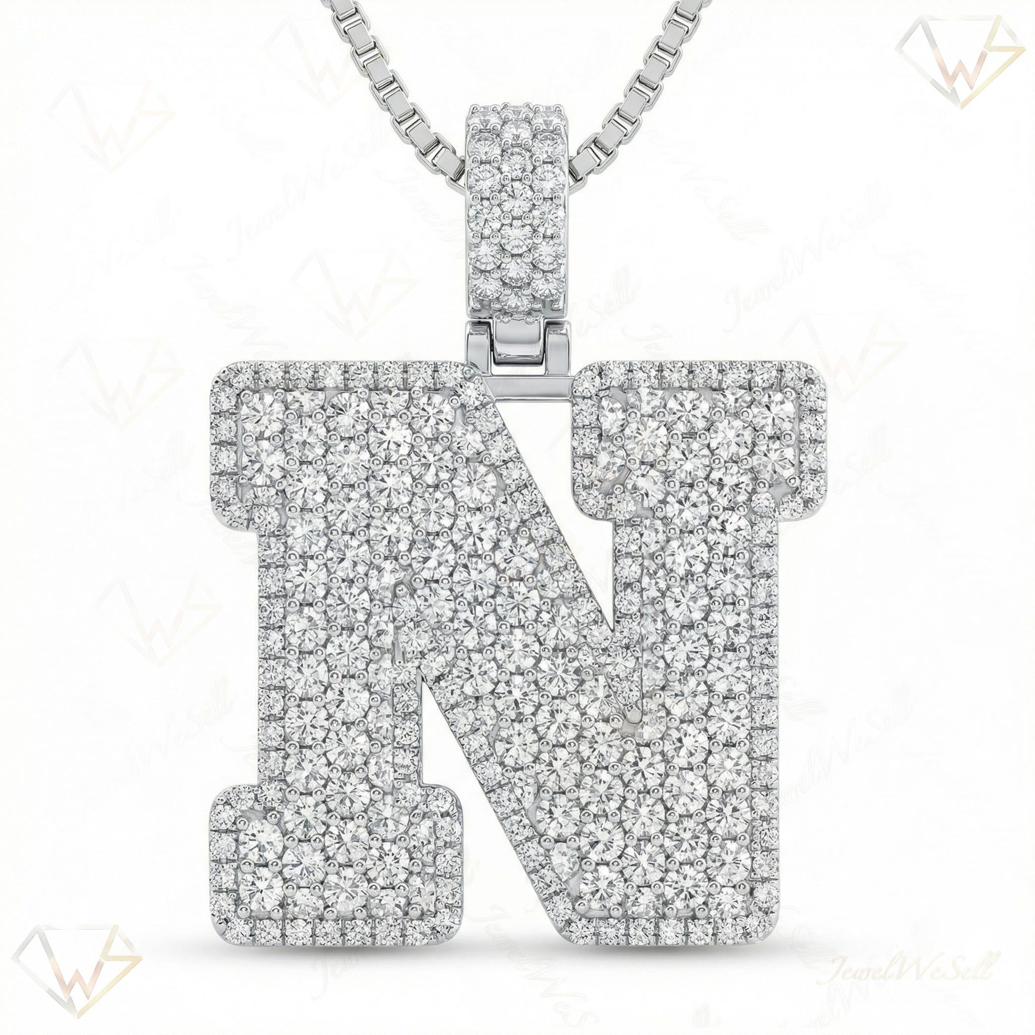 8.80 Ct EF VS Lab Grown Diamond N Micropave Filled Initial Pendant in 10k White Gold 703038