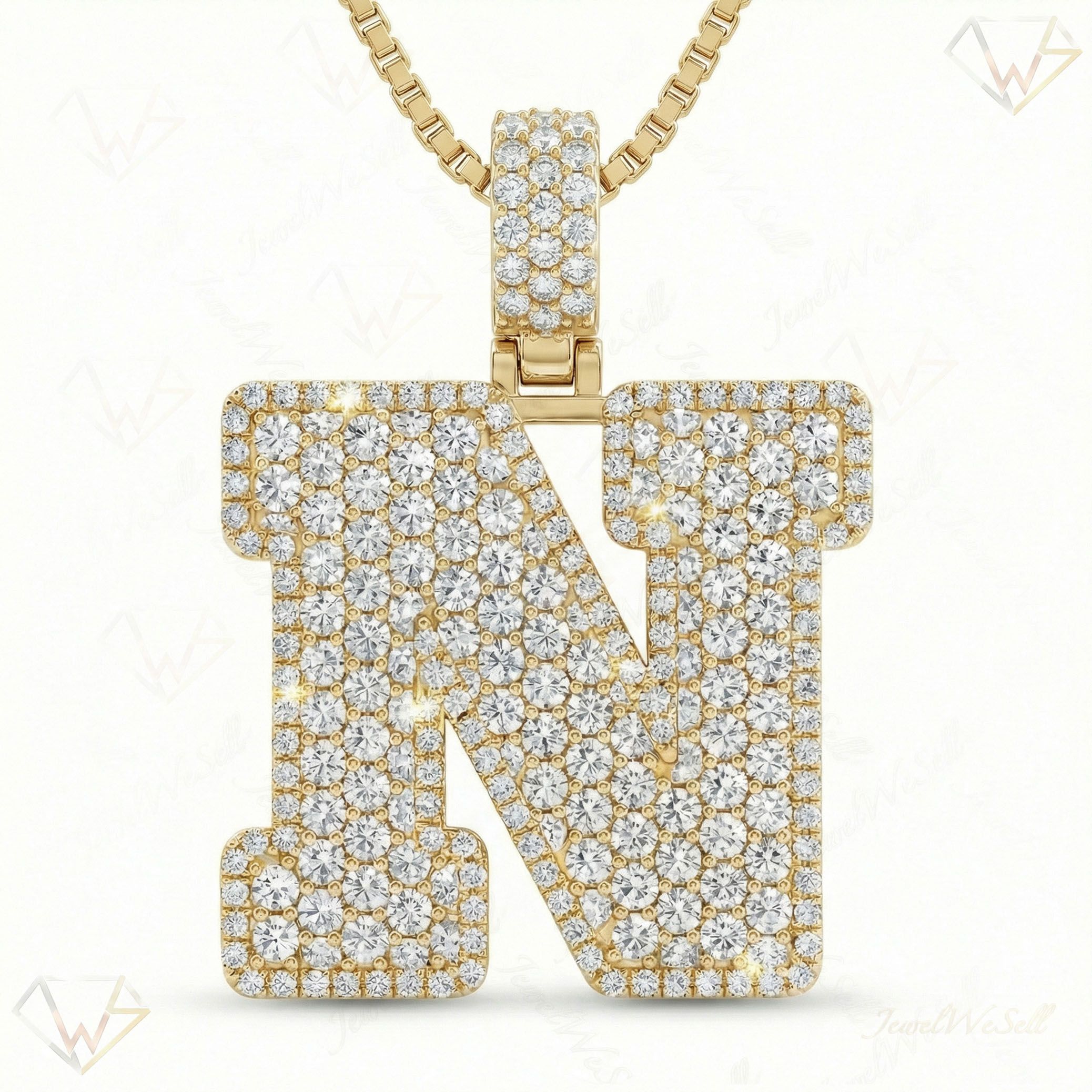 8.80 Ct EF VS Lab Grown Diamond N Micropave Filled Initial Pendant in 10k Yellow Gold 703038