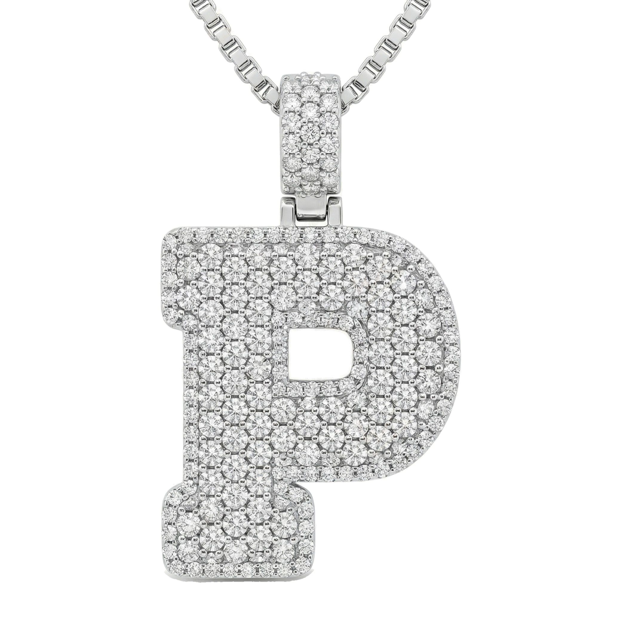 6.35 Ct EF VS Lab Grown Diamond P Micropave Filled Initial Pendant in 14k White Gold 703040