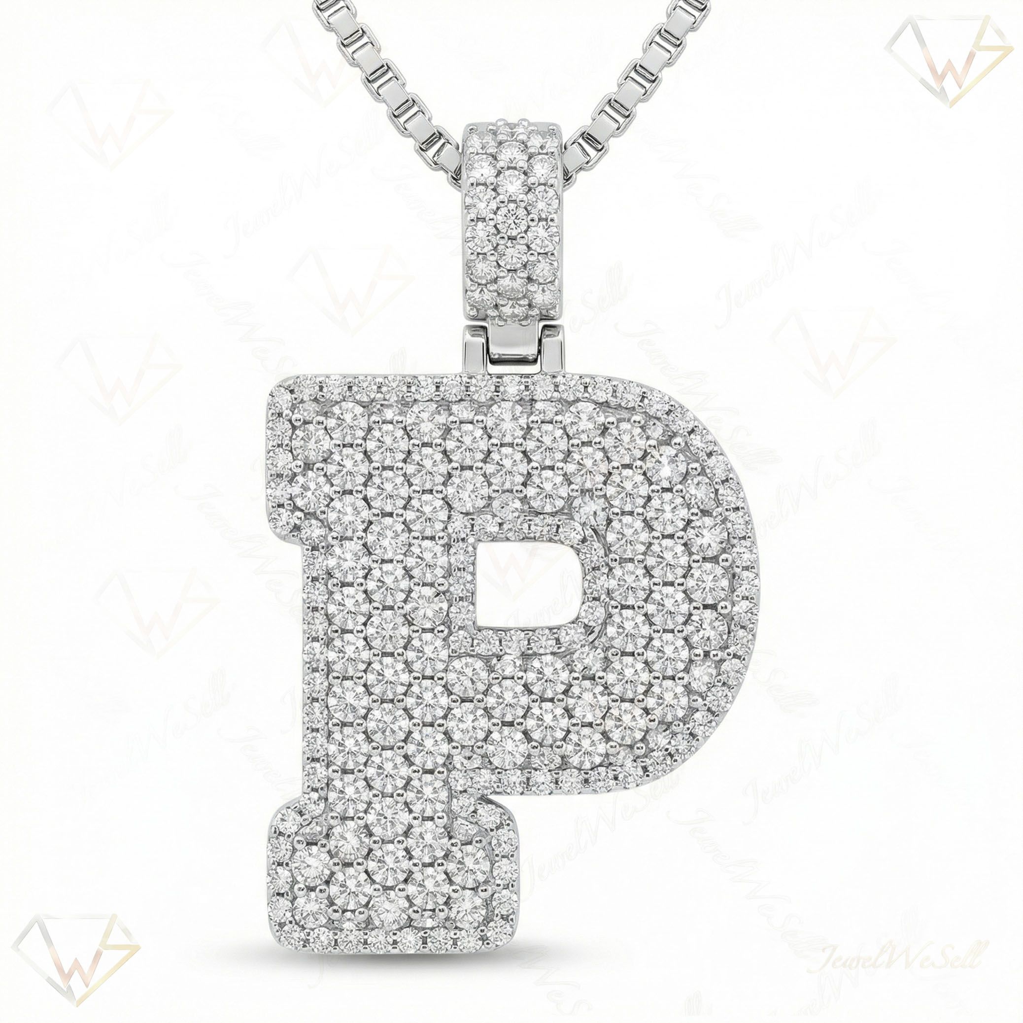 6.35 Ct EF VS Lab Grown Diamond P Micropave Filled Initial Pendant in 10k White Gold 703040