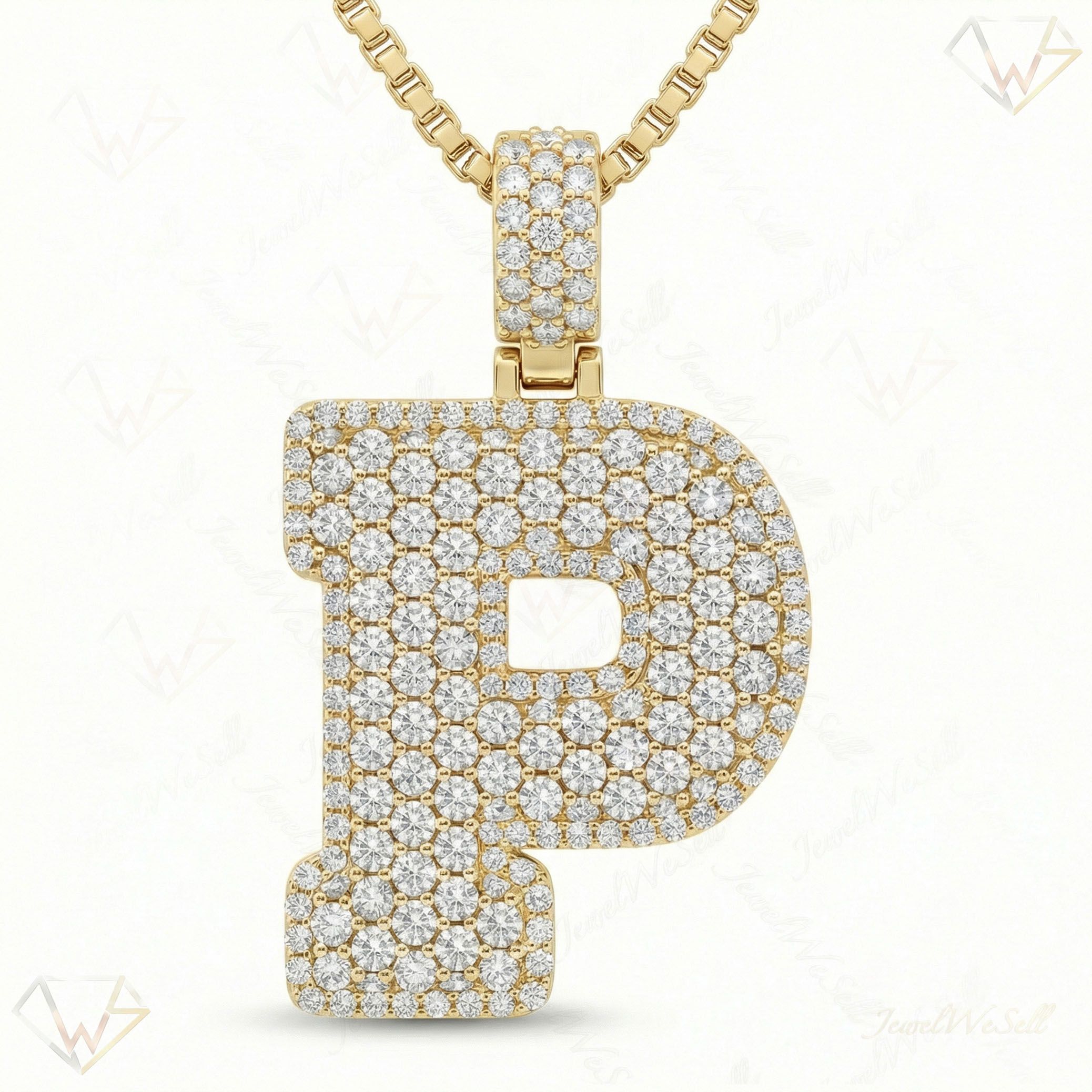 6.35 Ct EF VS Lab Grown Diamond P Micropave Filled Initial Pendant in 10k Yellow Gold 703040