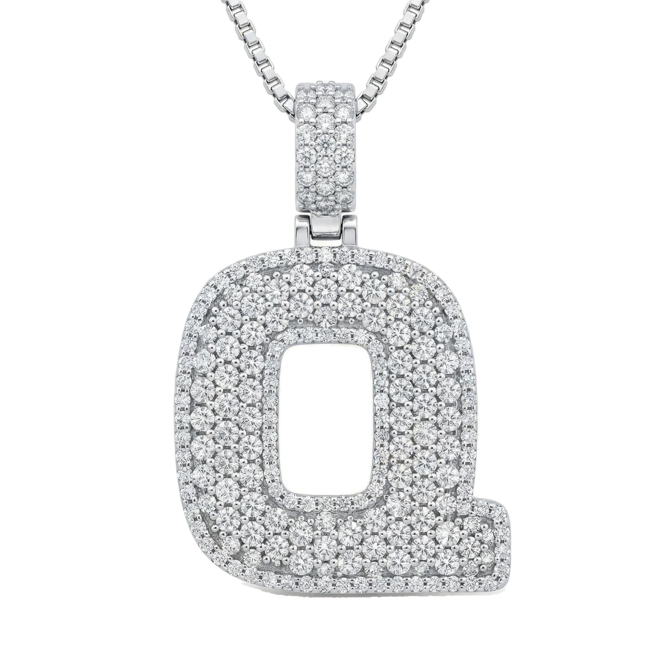7.40 Ct EF VS Moissanite Q Micropave Filled Initial Pendant in 925 Sterling Silver 703041