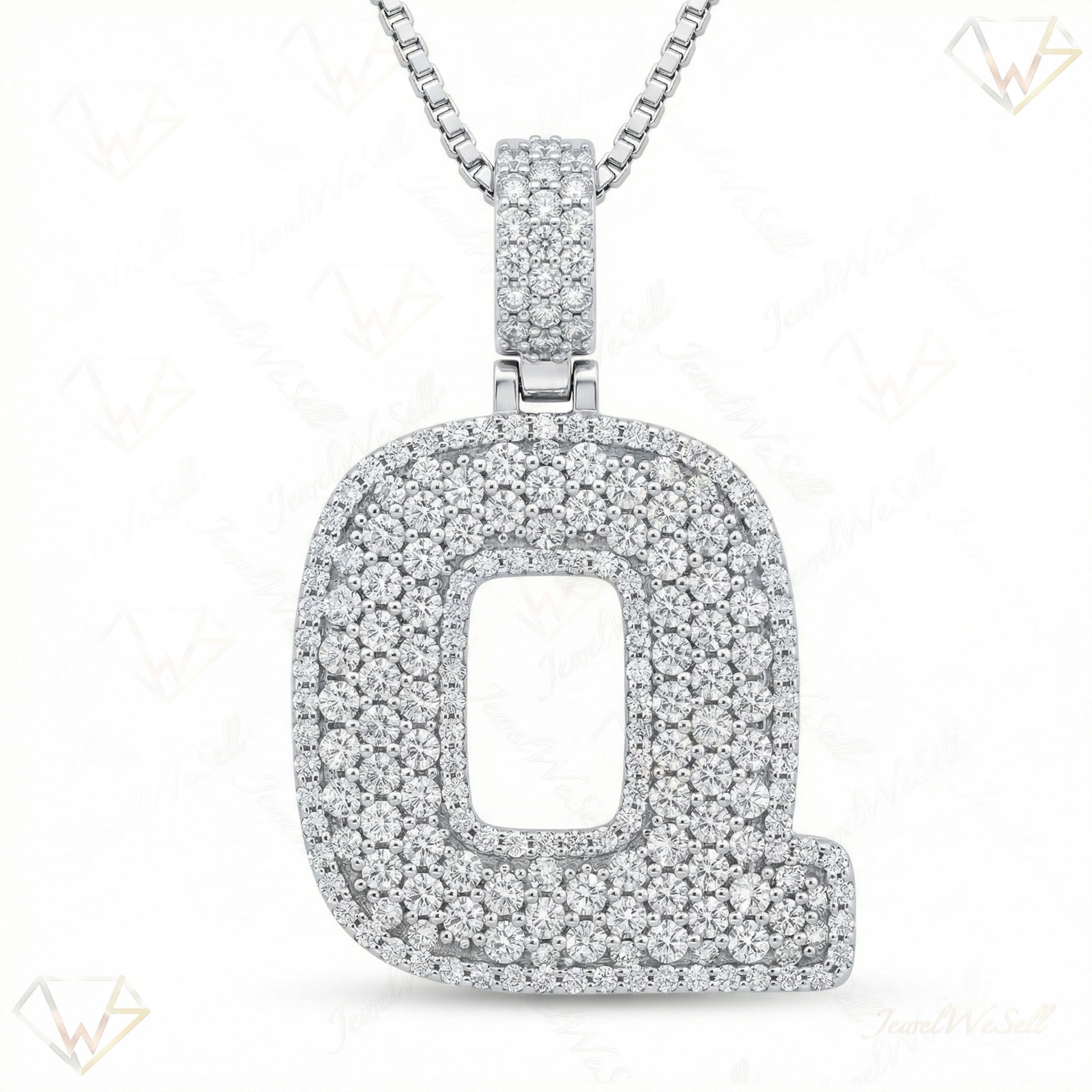 7.40 Ct EF VS Lab Grown Diamond Q Micropave Filled Initial Pendant in 14k White Gold 703041