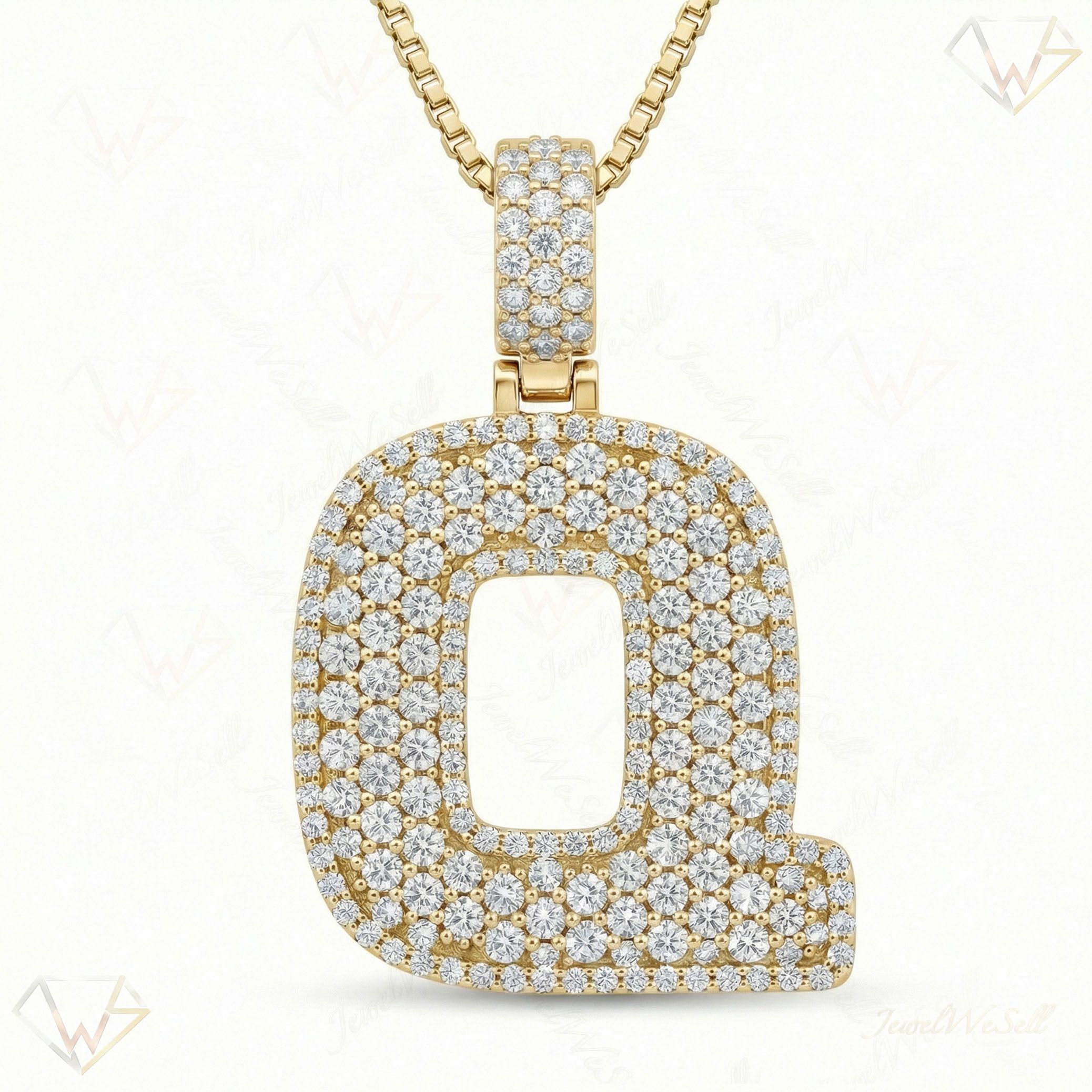 7.40 Ct EF VS Lab Grown Diamond Q Micropave Filled Initial Pendant in 10k Yellow Gold 703041