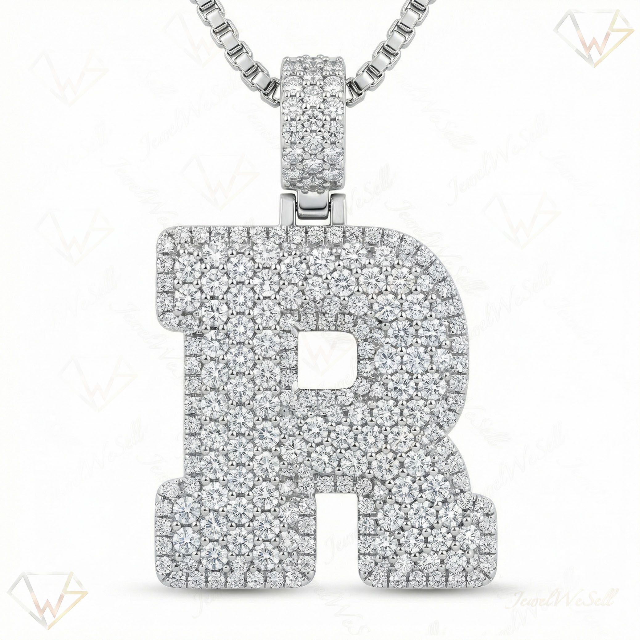7.70 Ct EF VS Lab Grown Diamond R Micropave Filled Initial Pendant in 10k White Gold 703042