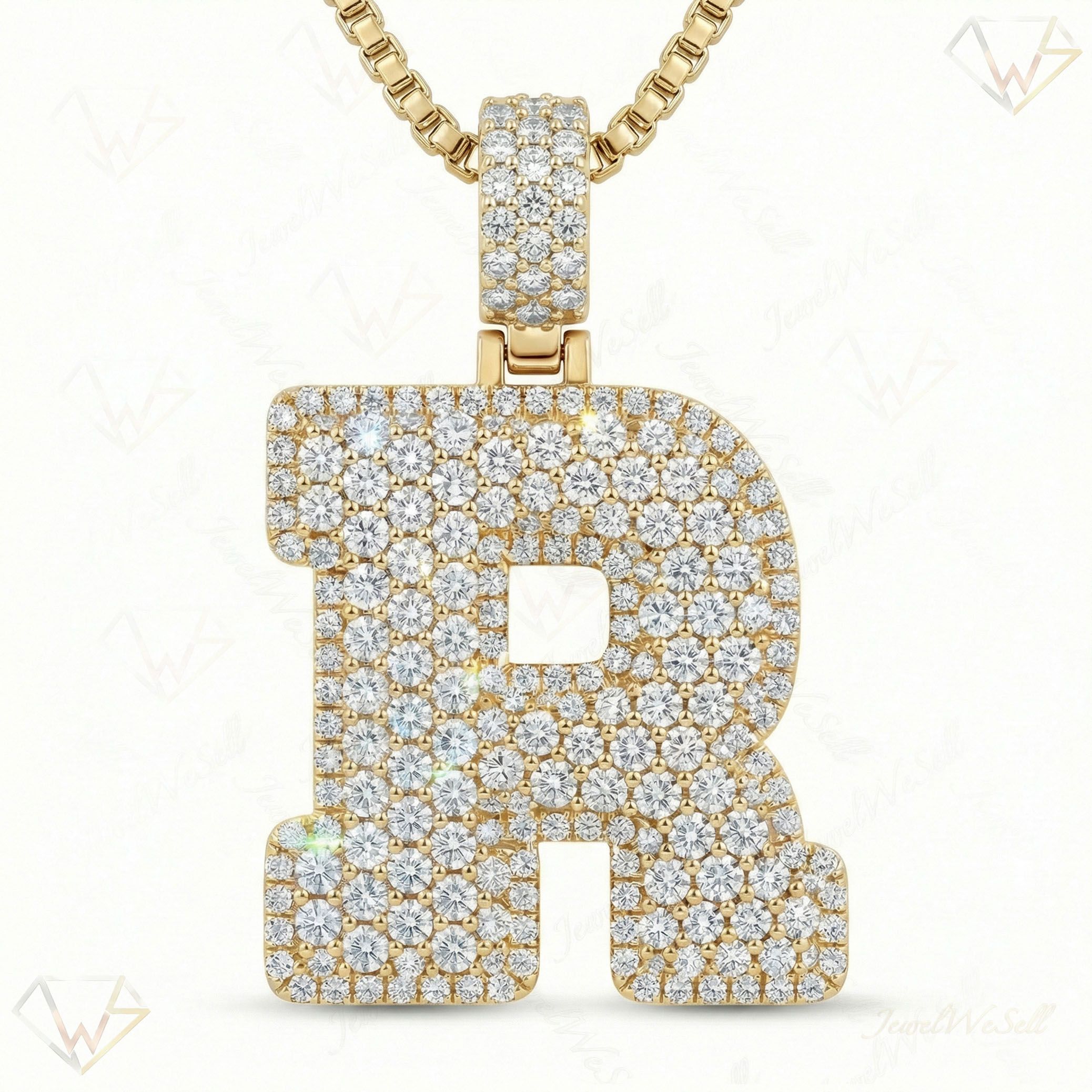 7.70 Ct EF VS Lab Grown Diamond R Micropave Filled Initial Pendant in 14k Yellow Gold 703042