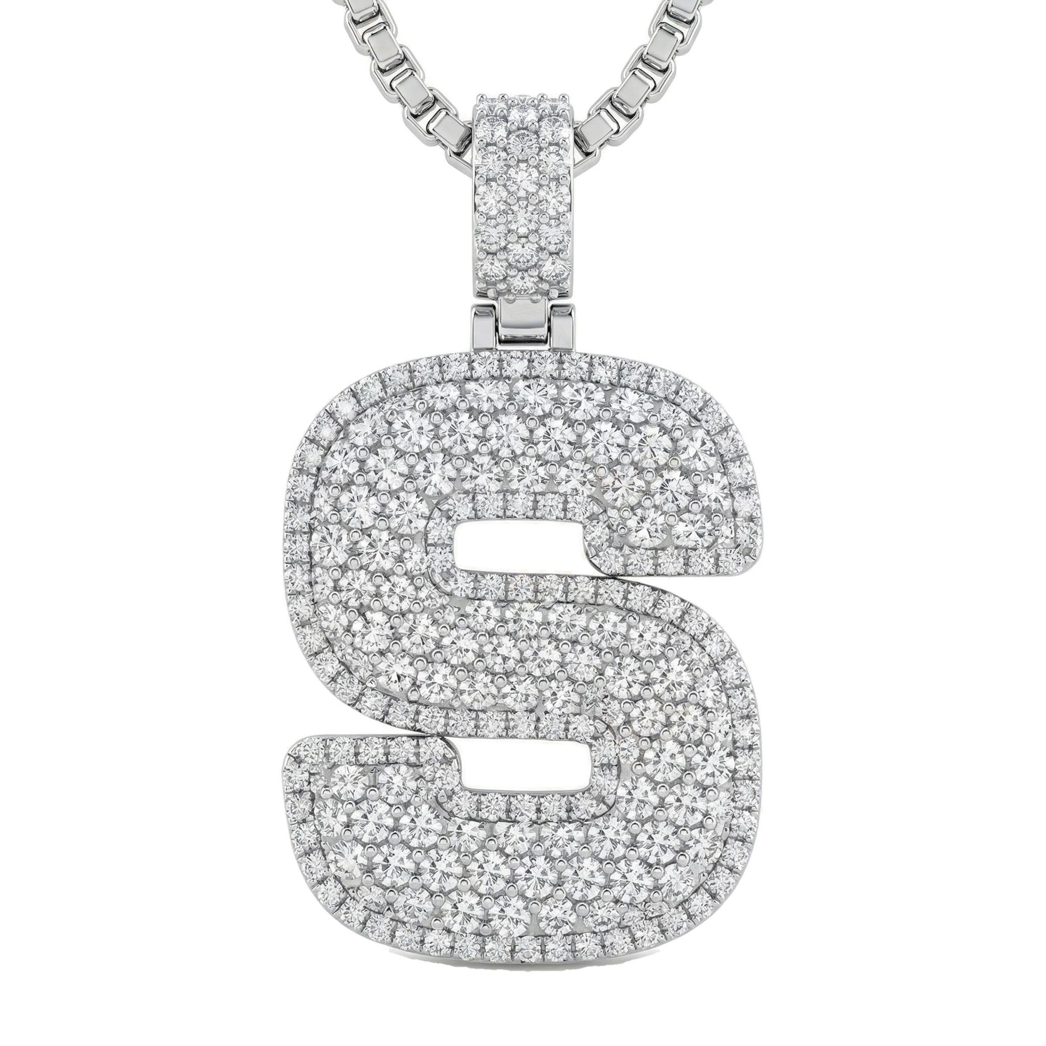 6.60 Ct EF VS Lab Grown Diamond S Micropave Filled Initial Pendant in 14k White Gold 703043