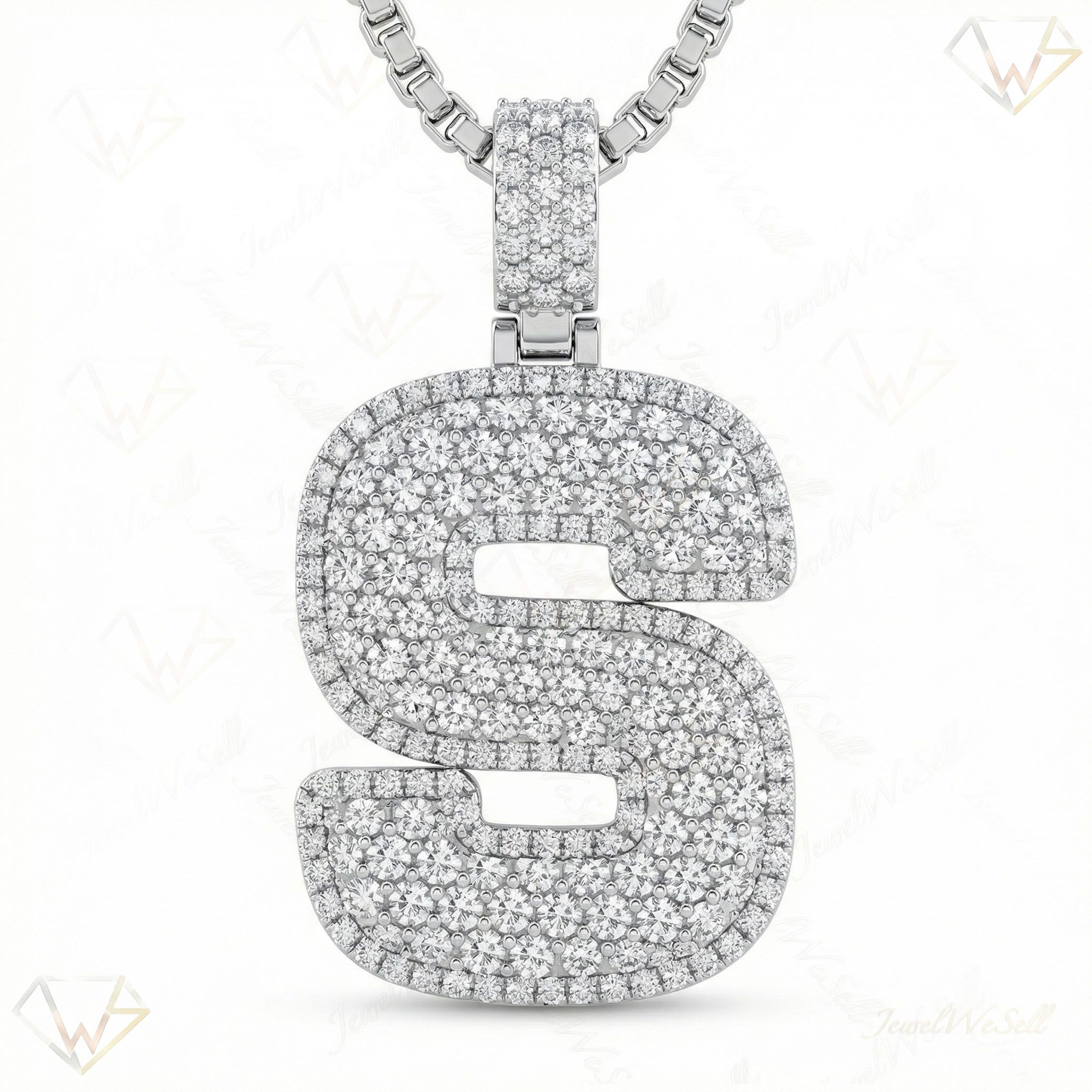 6.60 Ct EF VS Moissanite S Micropave Filled Initial Pendant in 925 Sterling Silver 703043