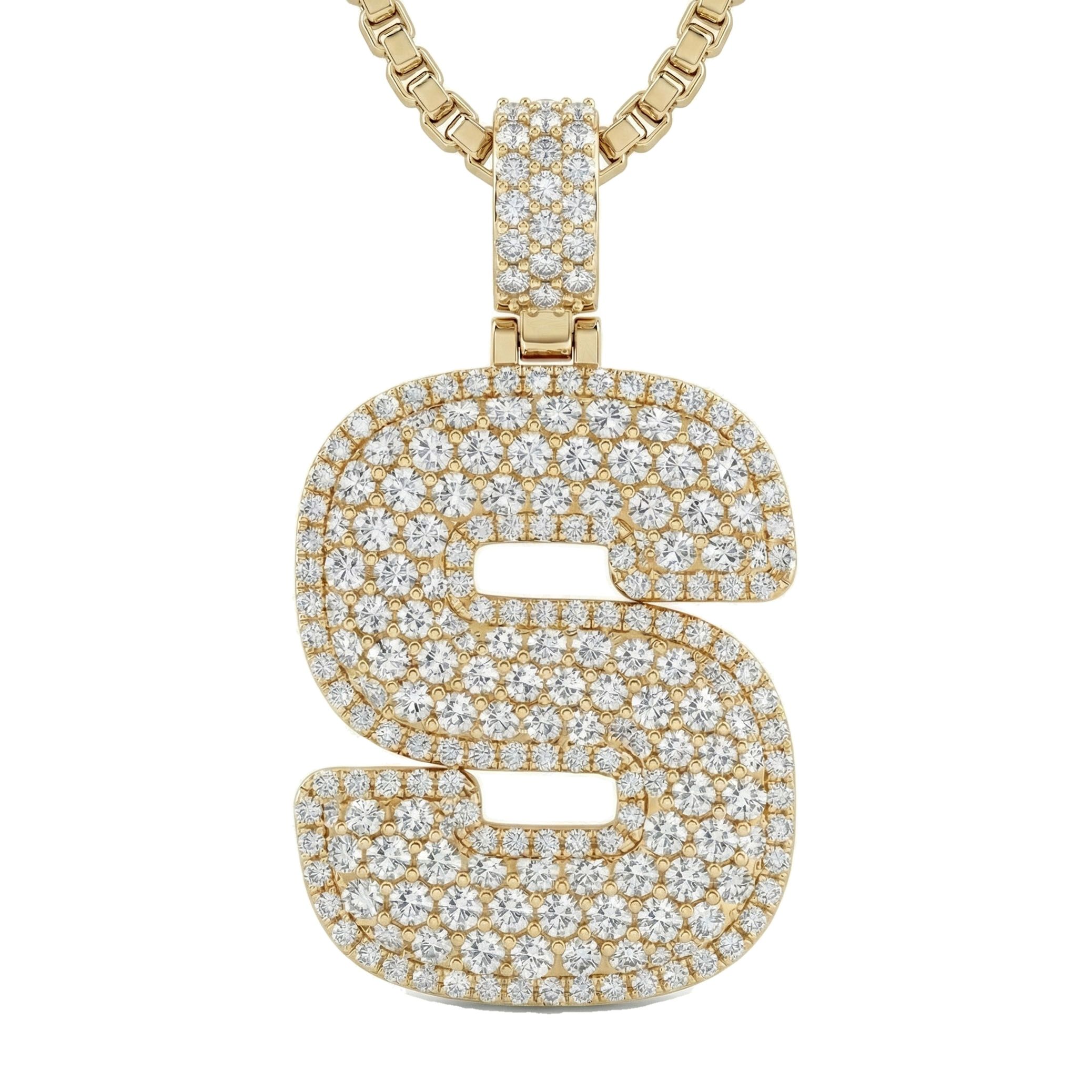 6.60 Ct EF VS Lab Grown Diamond S Micropave Filled Initial Pendant in 10k Yellow Gold 703043