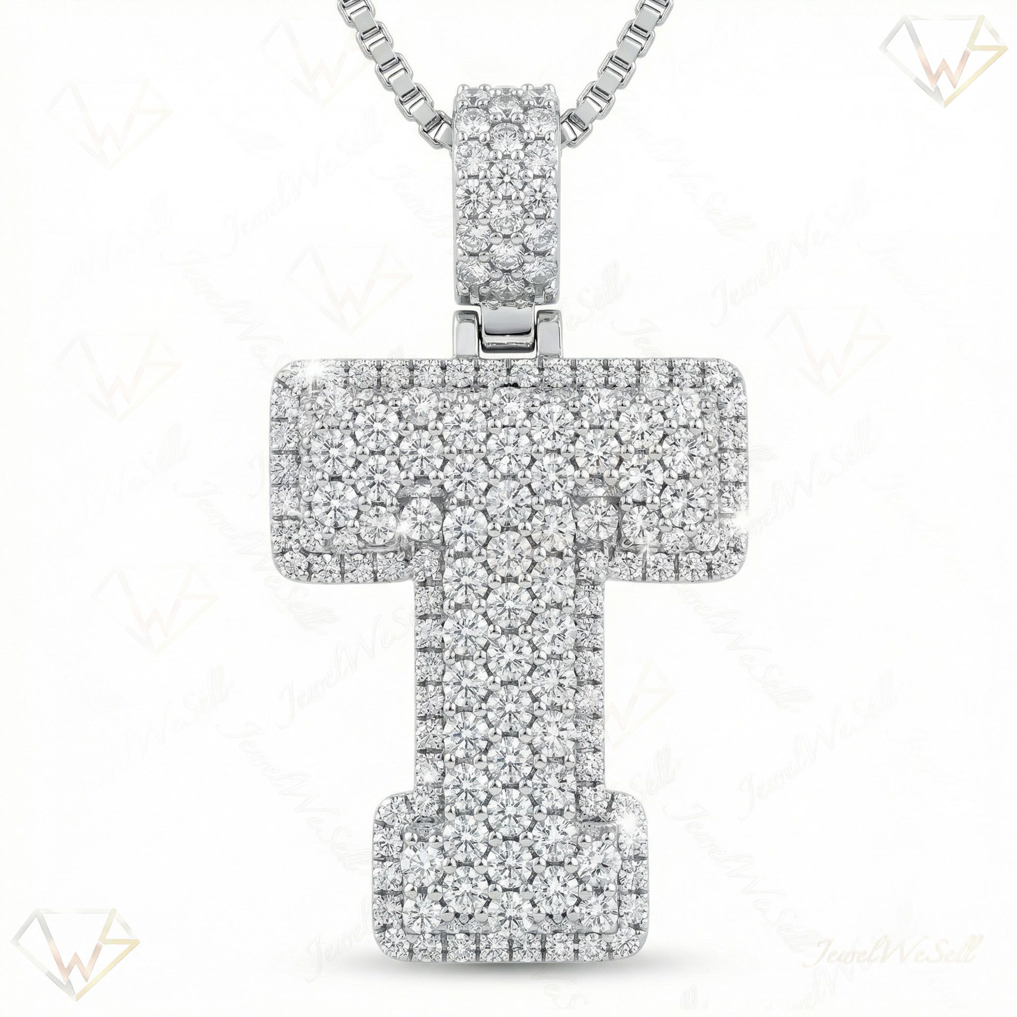 5.20 Ct EF VS Lab Grown Diamond T Micropave Filled Initial Pendant in 10k White Gold 703044