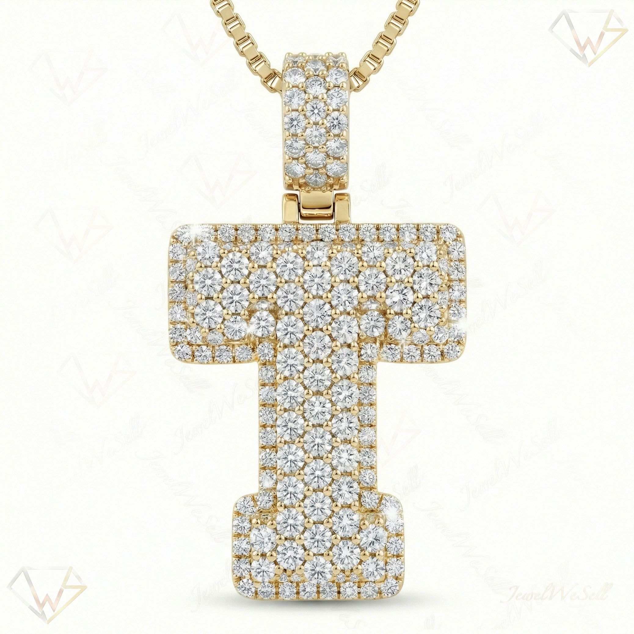 5.20 Ct EF VS Lab Grown Diamond T Micropave Filled Initial Pendant in 10k Yellow Gold 703044