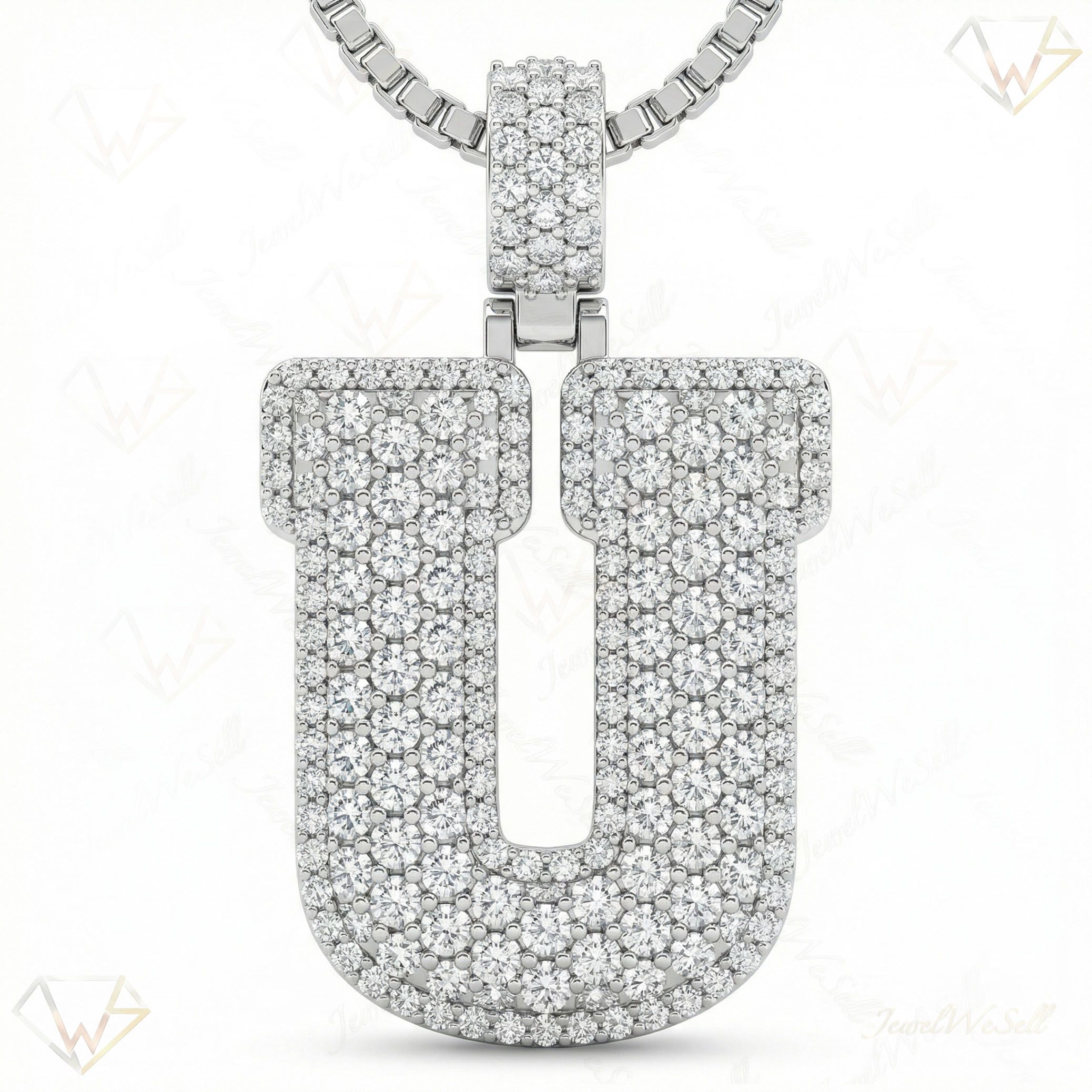 6.55 Ct EF VS Lab Grown Diamond U Micropave Filled Initial Pendant in 10k White Gold 703045