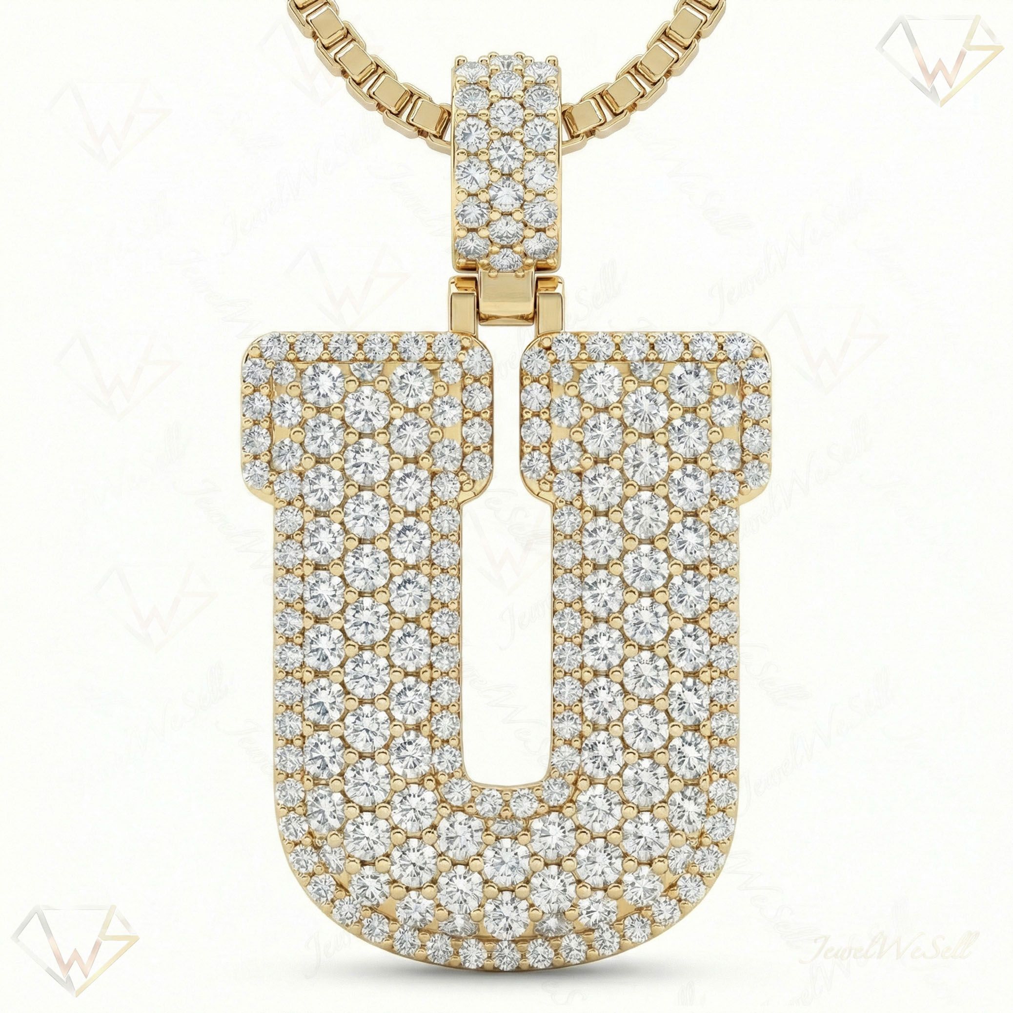 6.55 Ct EF VS Lab Grown Diamond U Micropave Filled Initial Pendant in 10k Yellow Gold 703045