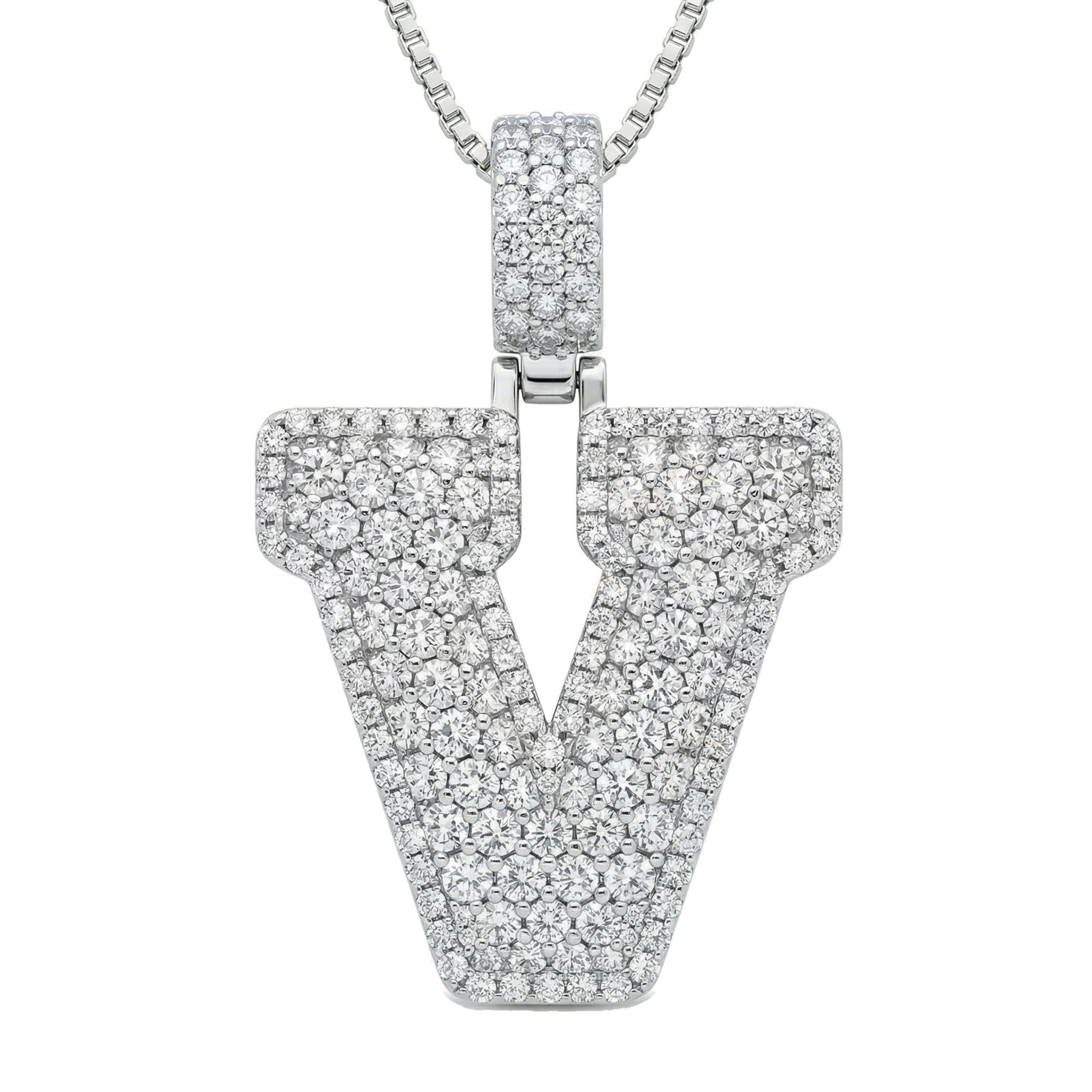 6.55 Ct EF VS Moissanite V Micropave Filled Initial Pendant in 925 Sterling Silver 703046