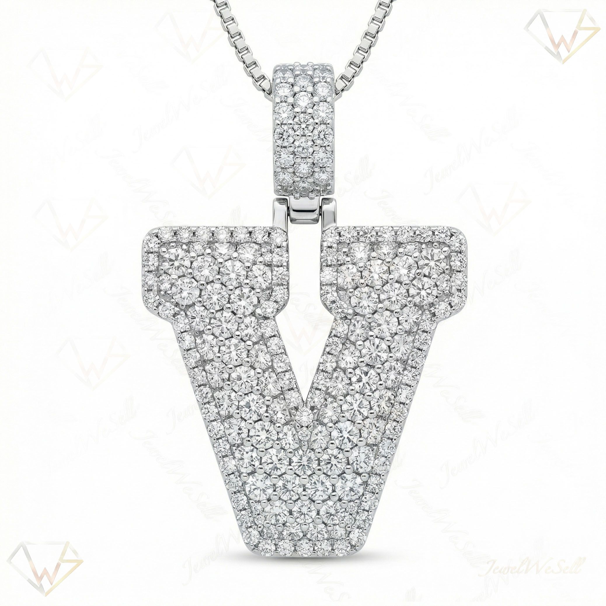 6.55 Ct EF VS Lab Grown Diamond V Micropave Filled Initial Pendant in 10k White Gold 703046