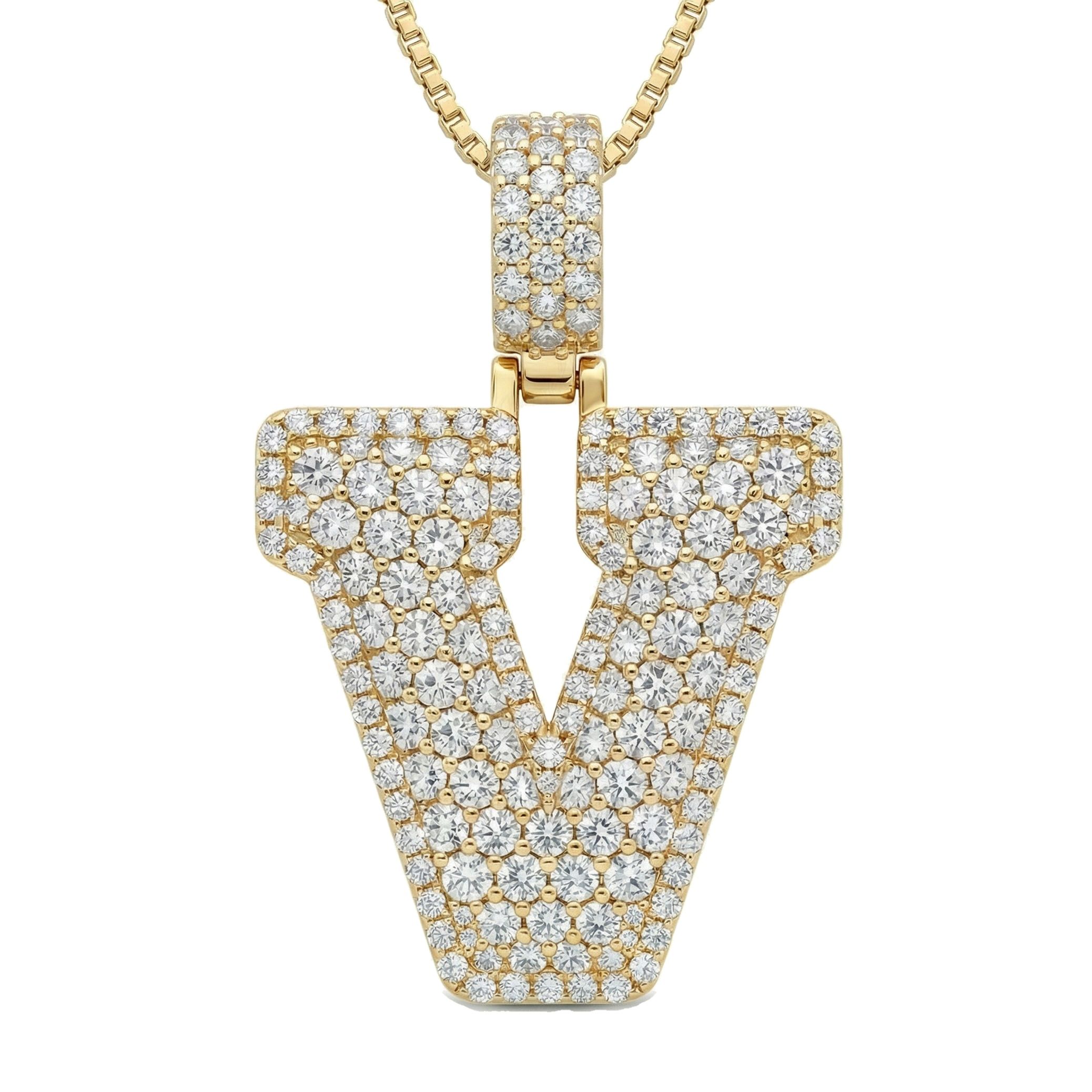 6.55 Ct EF VS Lab Grown Diamond V Micropave Filled Initial Pendant in 10k Yellow Gold 703046