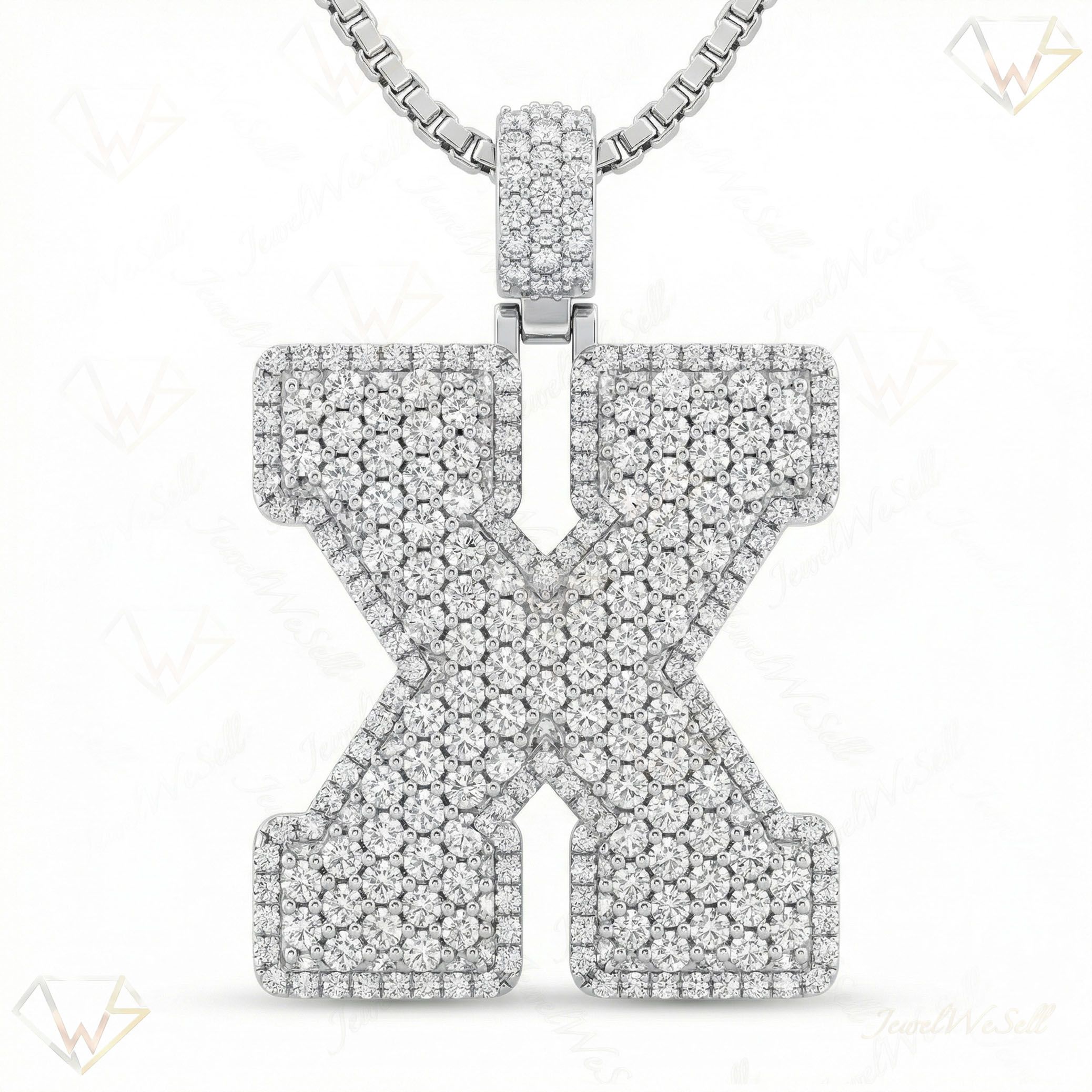 8.00 Ct EF VS Moissanite X Micropave Filled Initial Pendant in 925 Sterling Silver 703048