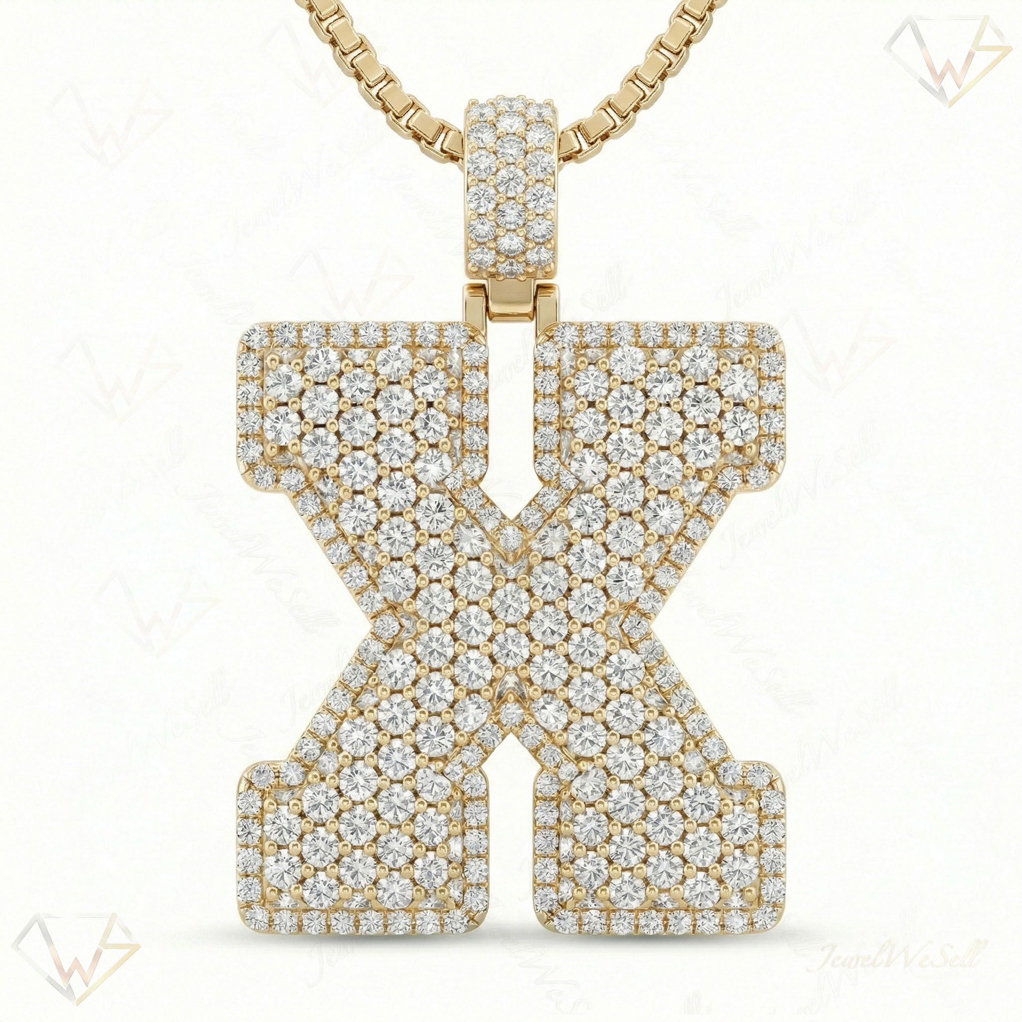 8.00 Ct EF VS Lab Grown Diamond X Micropave Filled Initial Pendant in 10k Yellow Gold 703048
