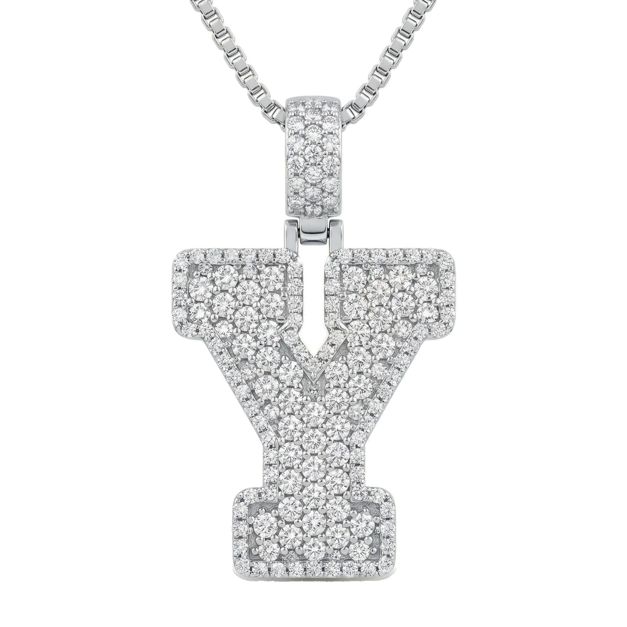 5.70 Ct EF VS Moissanite Y Micropave Filled Initial Pendant in 925 Sterling Silver 703049