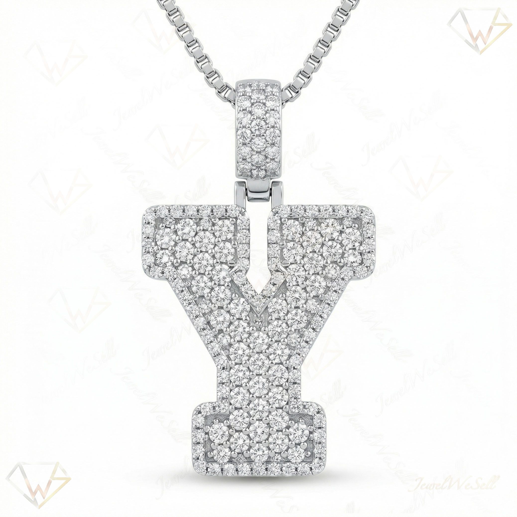 5.70 Ct EF VS Lab Grown Diamond Y Micropave Filled Initial Pendant in 10k White Gold 703049