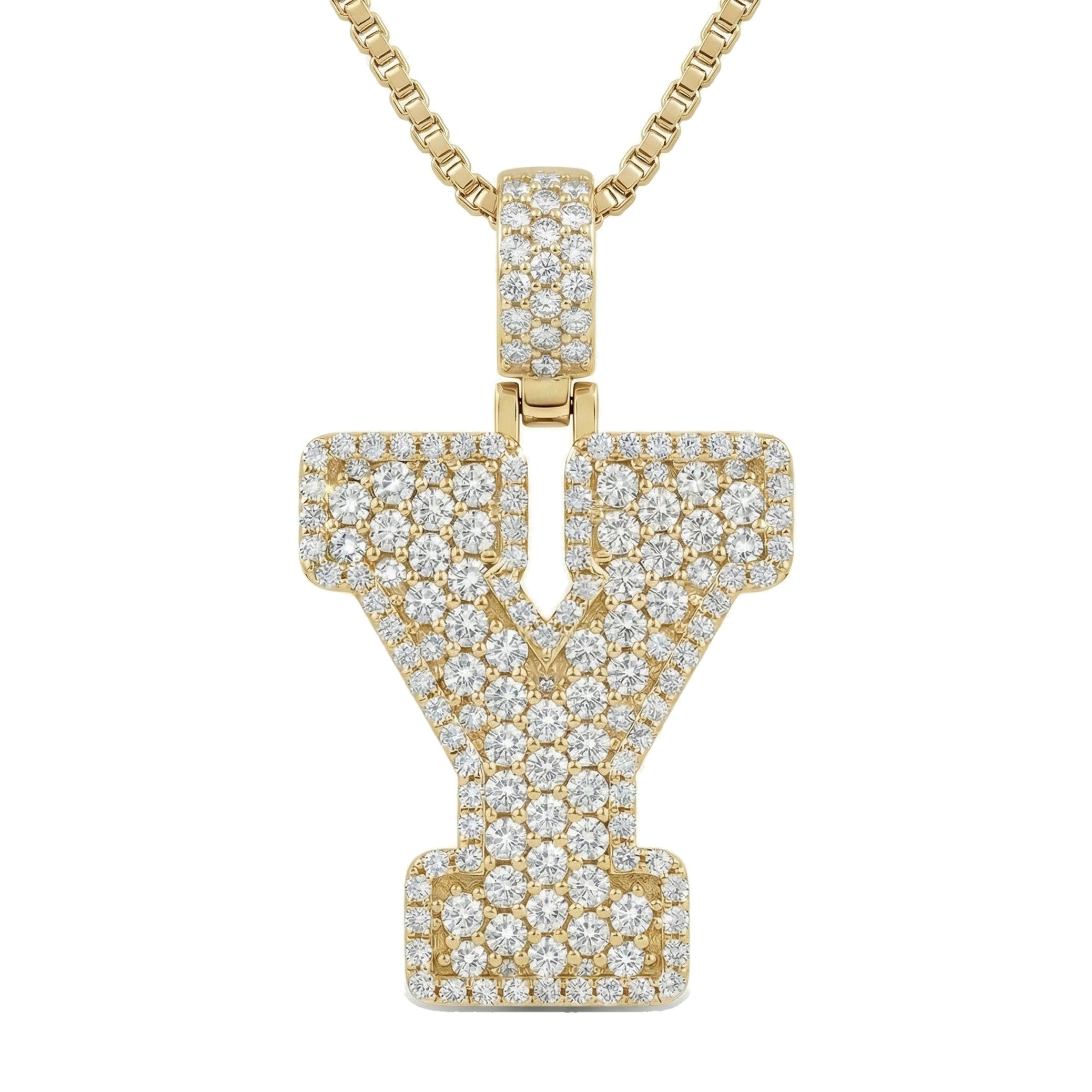 5.70 Ct EF VS Lab Grown Diamond Y Micropave Filled Initial Pendant in 14k Yellow Gold 703049