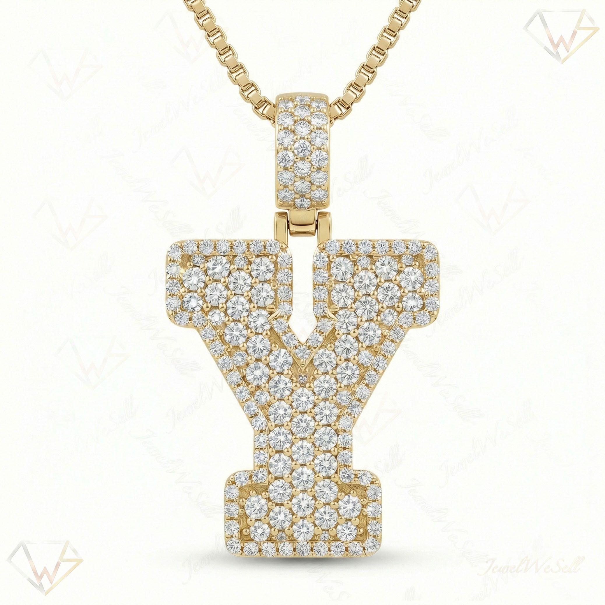 5.70 Ct EF VS Lab Grown Diamond Y Micropave Filled Initial Pendant in 10k Yellow Gold 703049