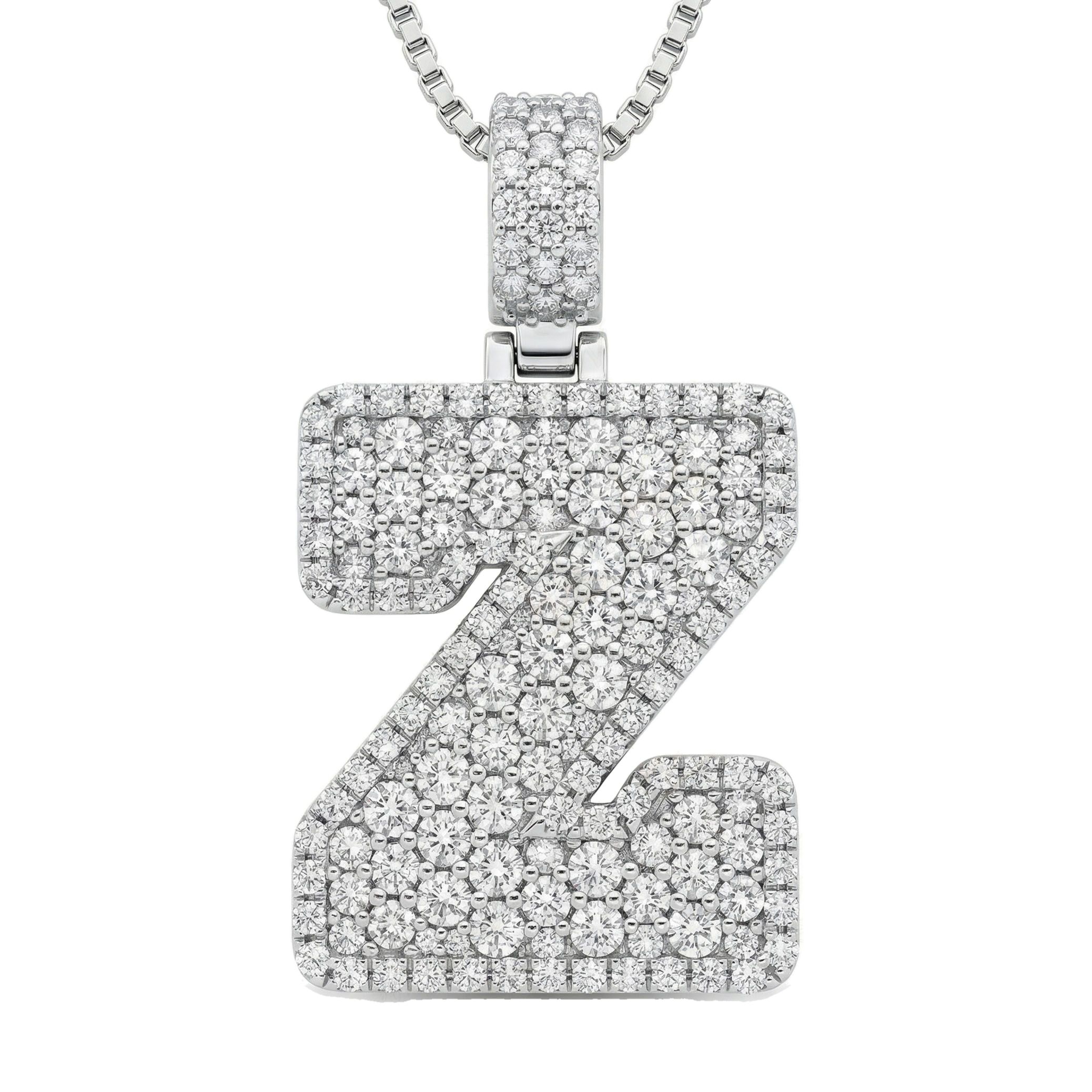 7.45 Ct EF VS Moissanite Z Micropave Filled Initial Pendant in 925 Sterling Silver 703050