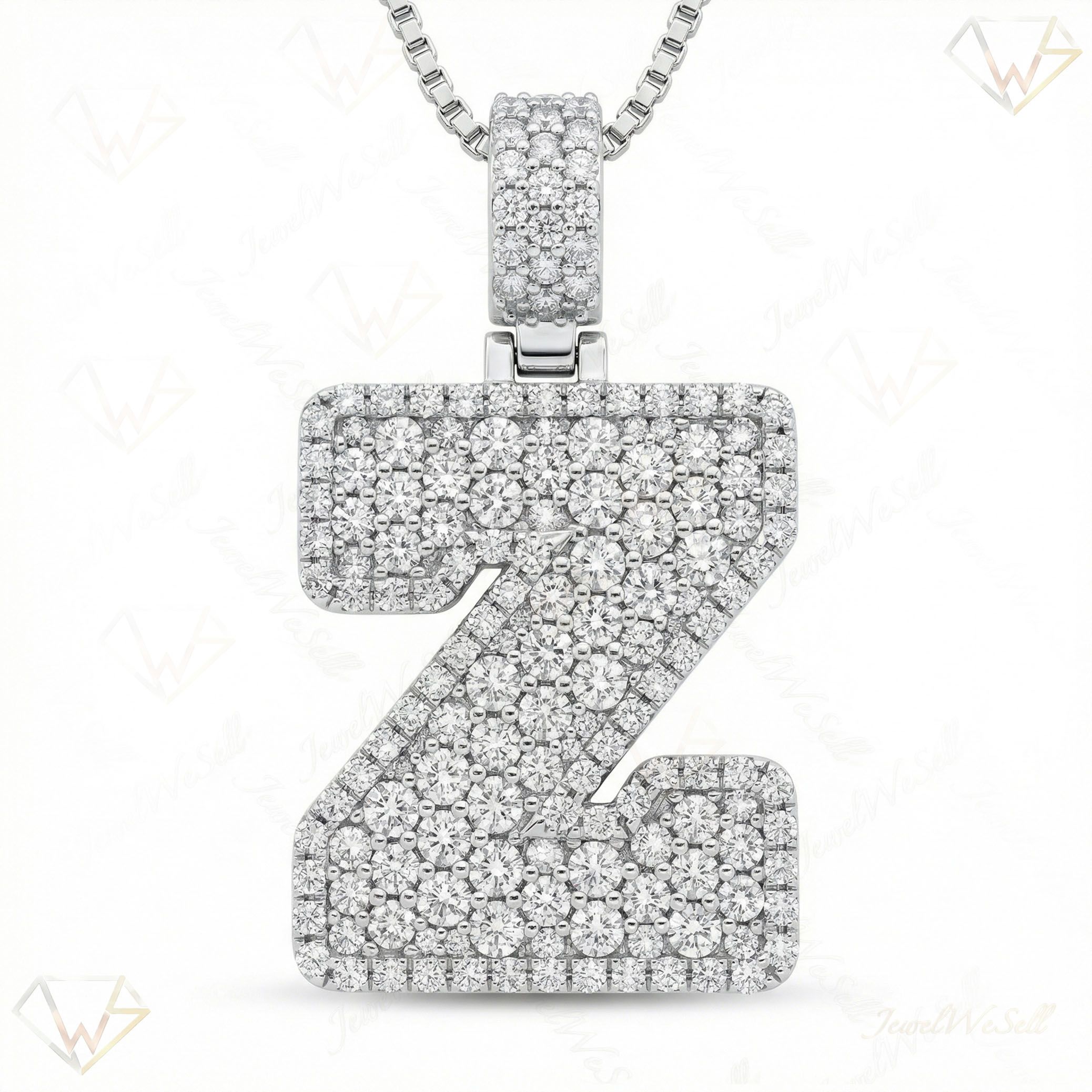 7.45 Ct EF VS Lab Grown Diamond Z Micropave Filled Initial Pendant in 10k White Gold 703050