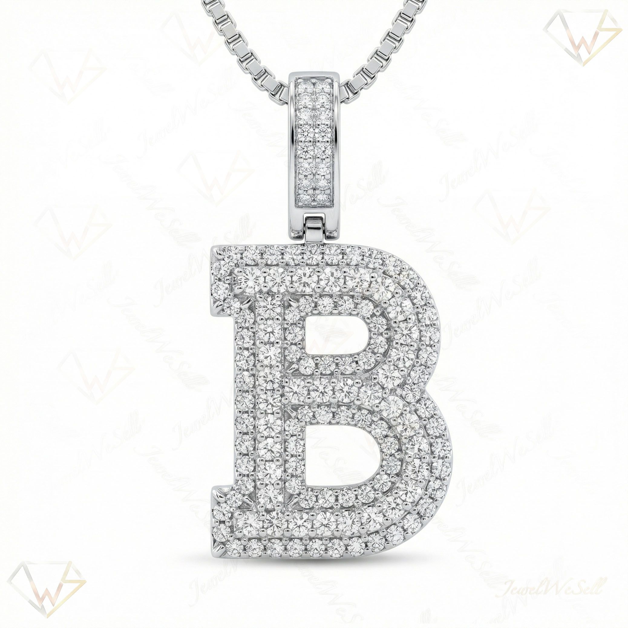 1.00 Ct EF VS Lab Grown Diamond B Micropave Varsity Initial Pendant in 10k White Gold 703052
