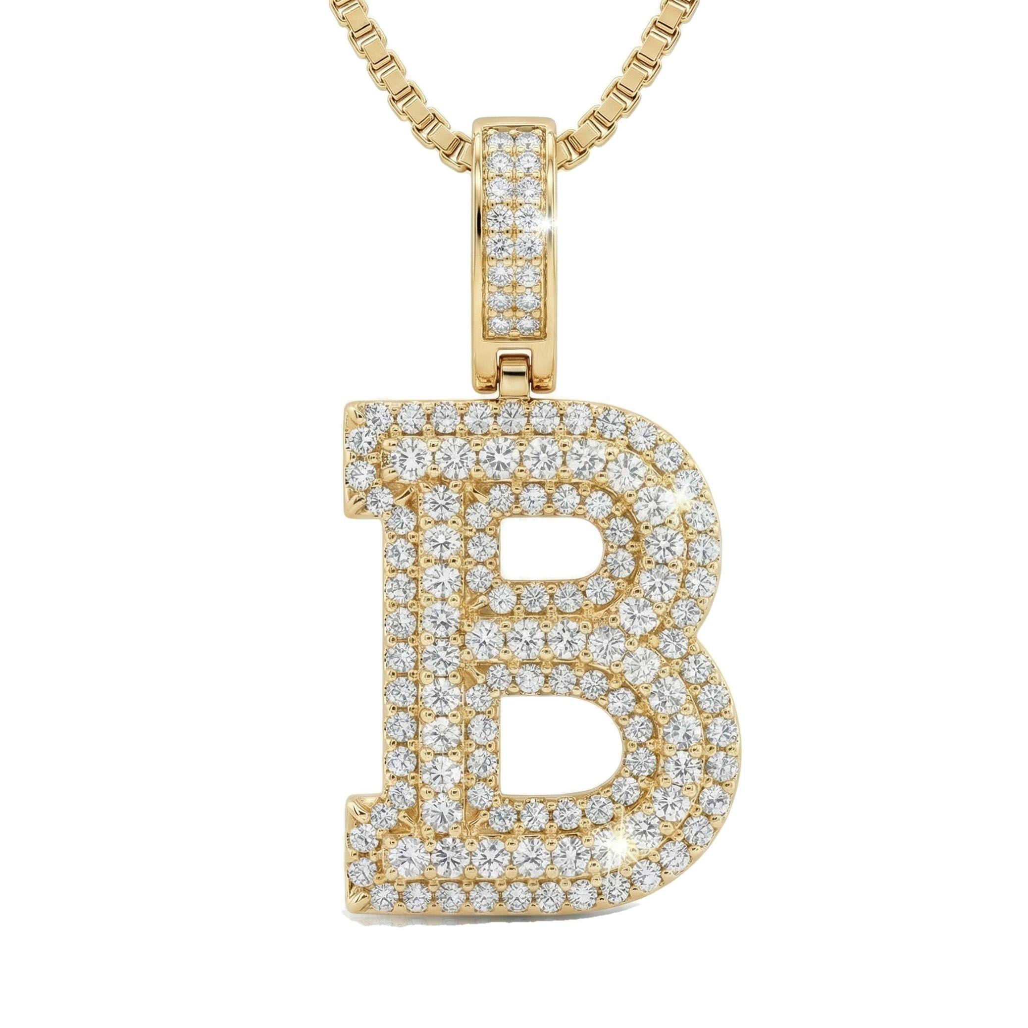 1.00 Ct EF VS Lab Grown Diamond B Micropave Varsity Initial Pendant in 14k Yellow Gold 703052
