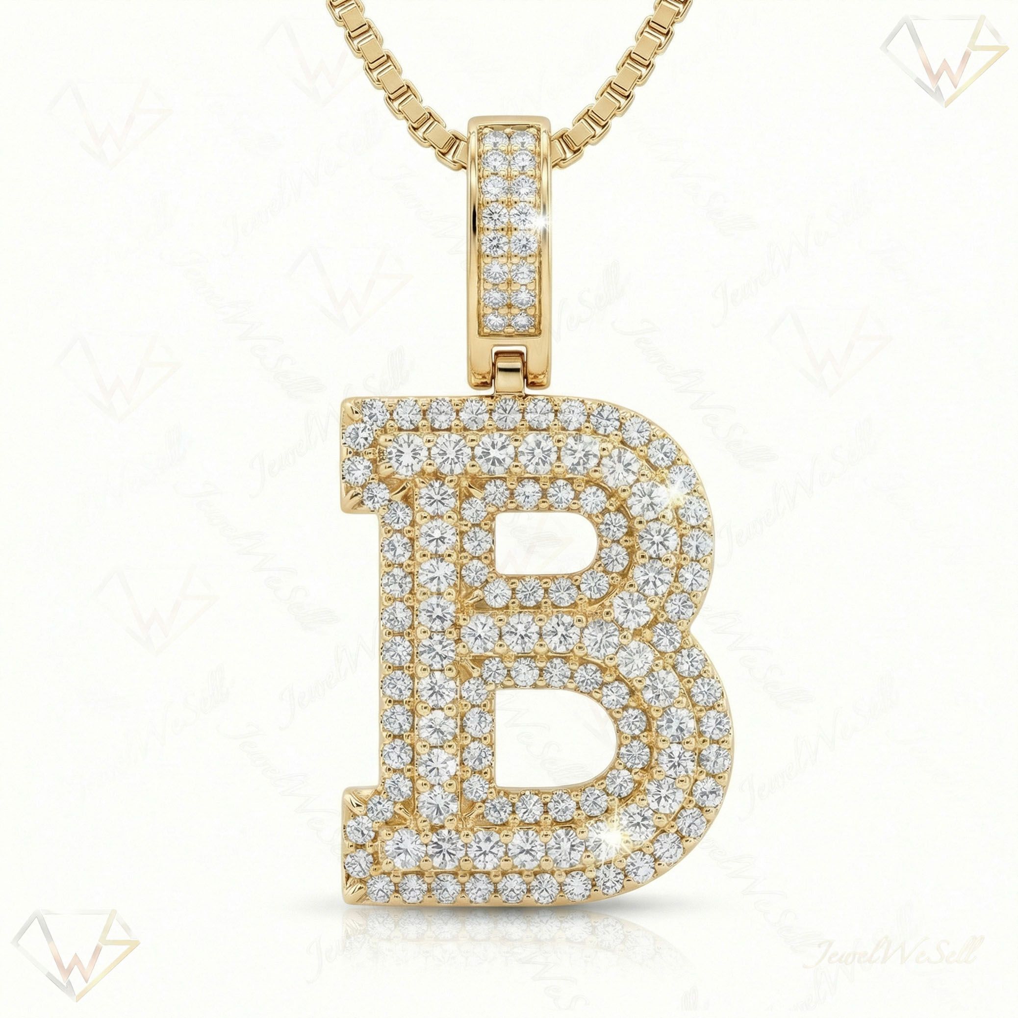 1.00 Ct EF VS Lab Grown Diamond B Micropave Varsity Initial Pendant in 10k Yellow Gold 703052